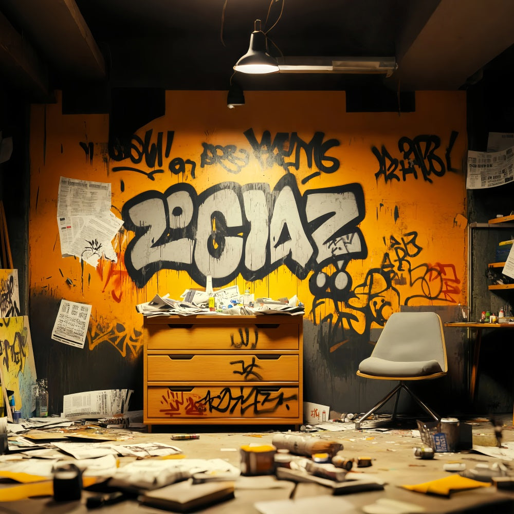 Graffiti Wall Orange Black Graffiti Letters Graffiti Backdrop for Photography LXX58-263