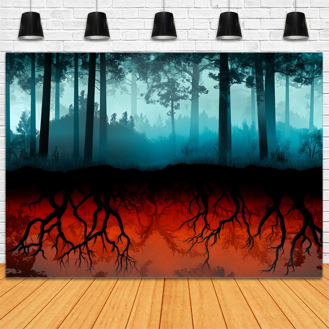 Spooky Forest Fiery Roots Dark Woodland Creepy Forest Backdrop LXX58-269