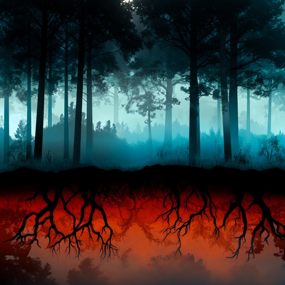 Spooky Forest Fiery Roots Dark Woodland Creepy Forest Backdrop LXX58-269