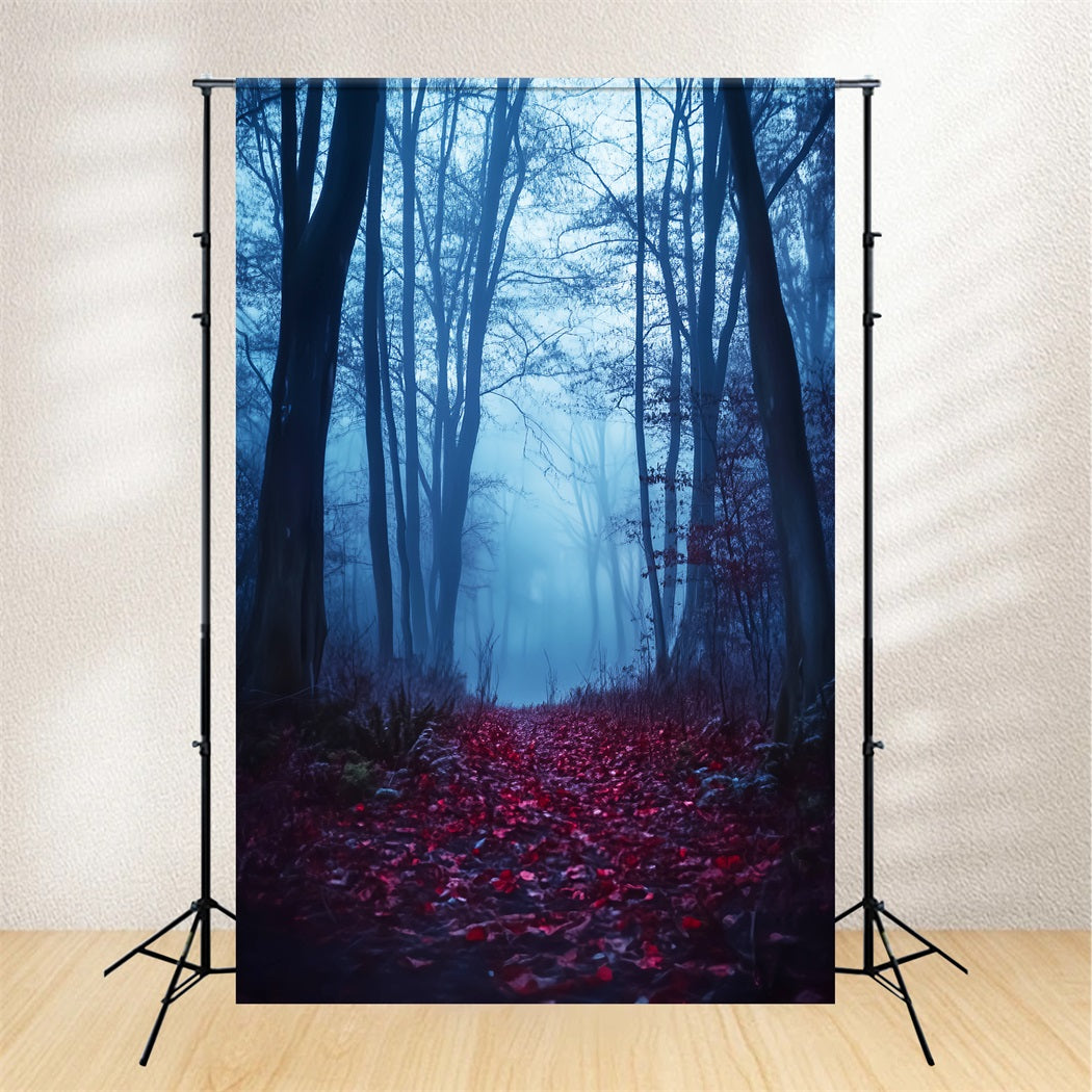 Spooky Forest Crimson Path Foggy Woods Forest Backdrop LXX58-271