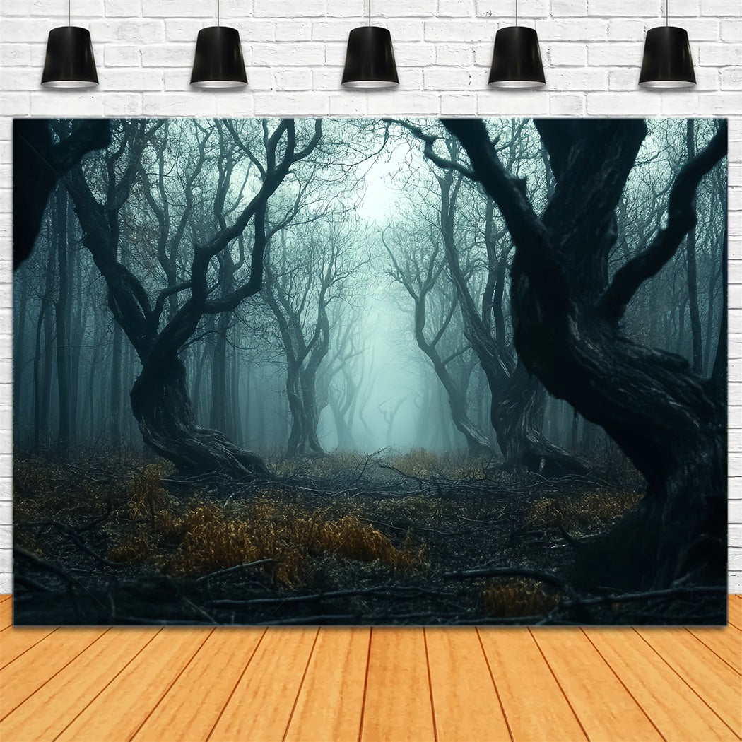 Spooky Forest Twisted Dark Mist Trees Forest Photography Backdrop LXX58-273