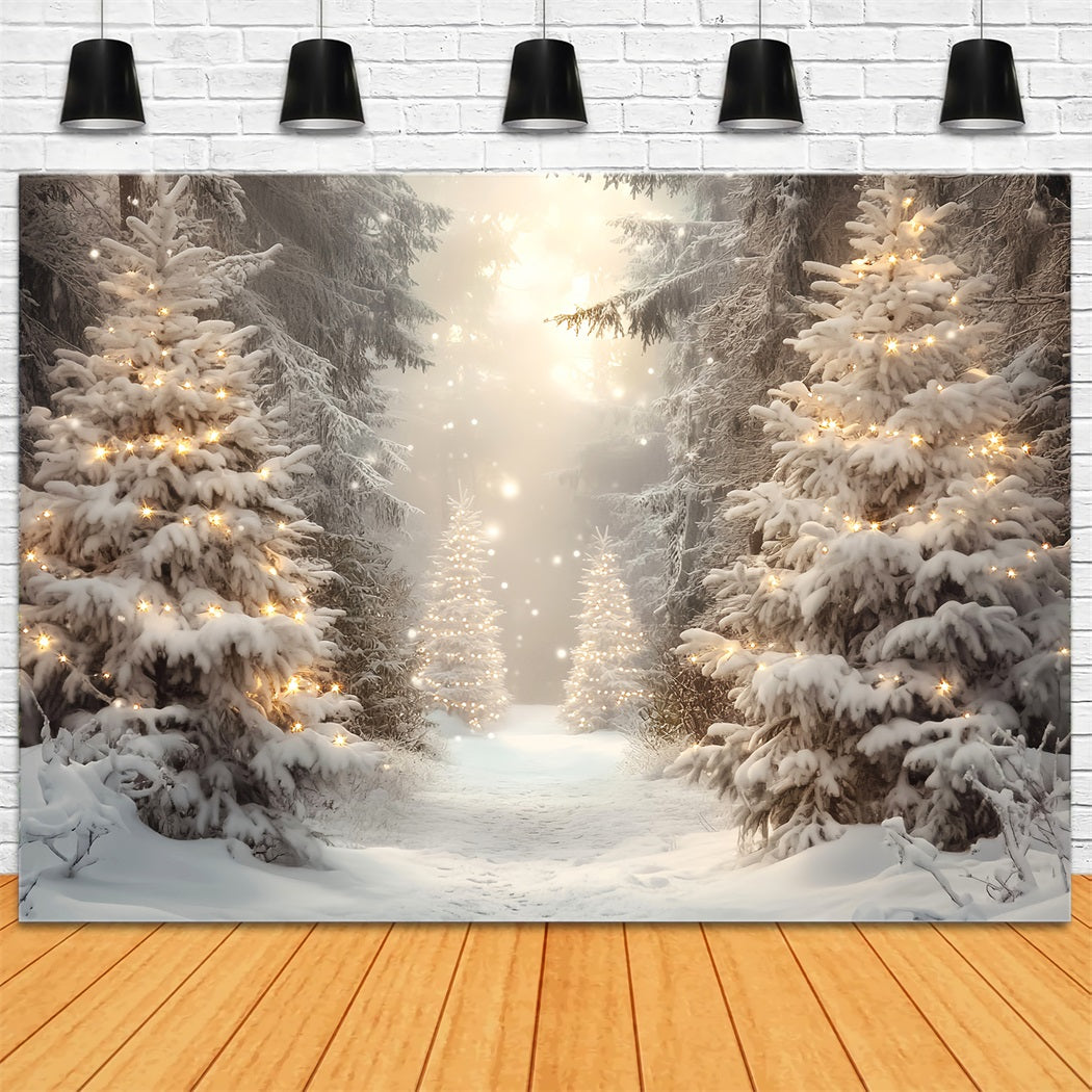 Winter Forest Golden Light Christmas Pines Snowy Forest Backdrop LXX58-275
