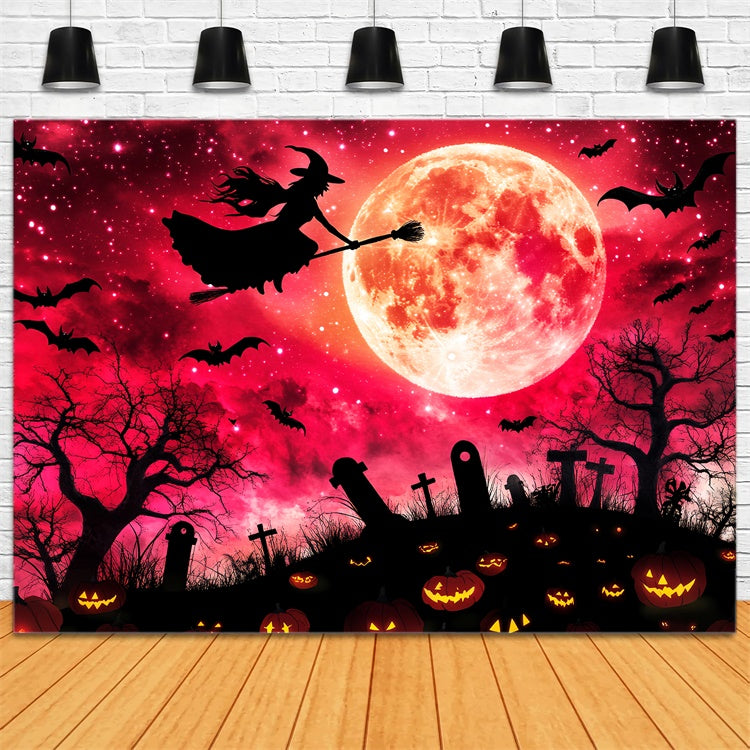 Halloween Graveyard Backdrop Blood Moon Witch Backdrop LXX58-28