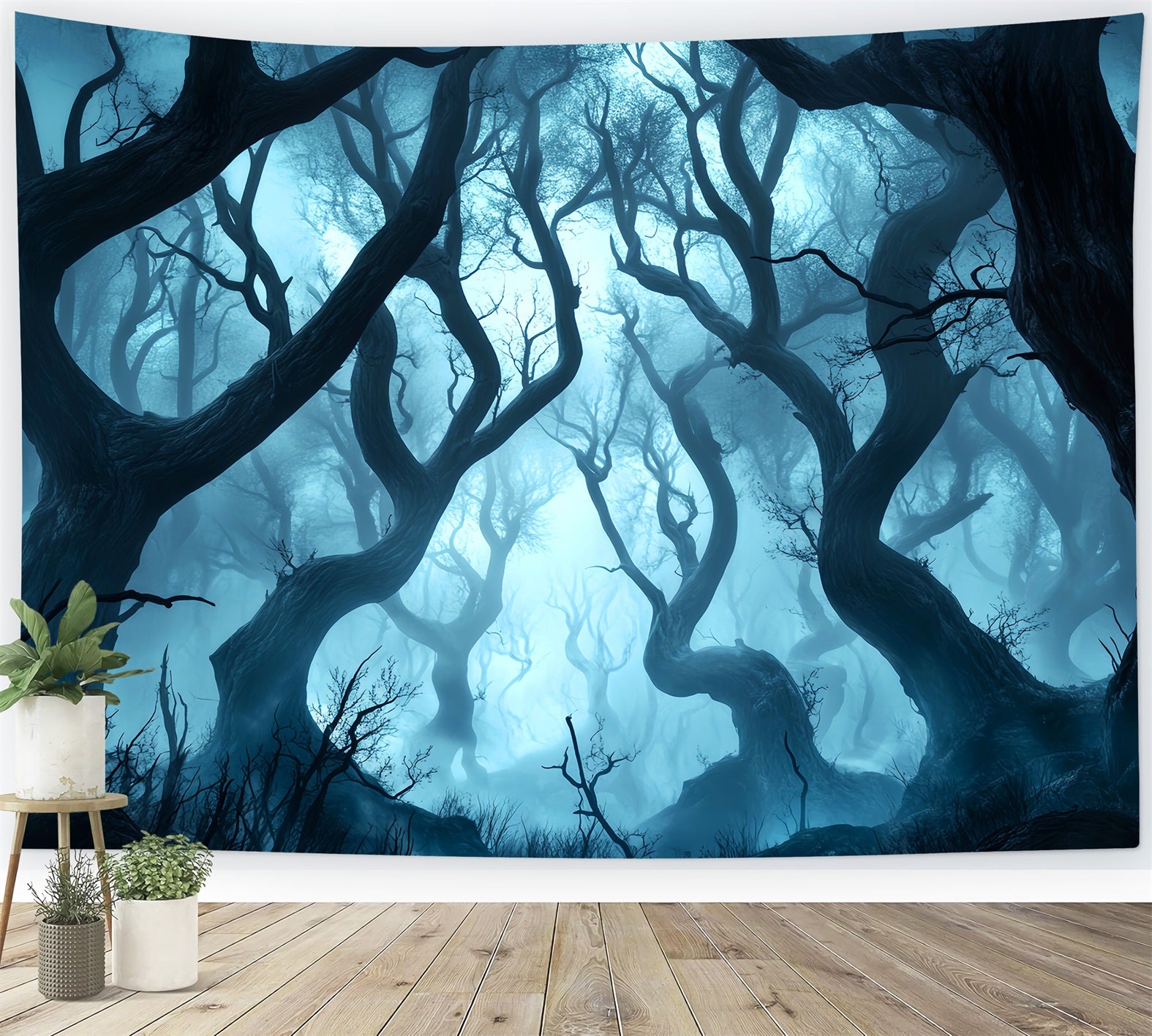 Dark Creepy Forest Twisted Trees Blue Mist Forest Backdrop LXX58-280