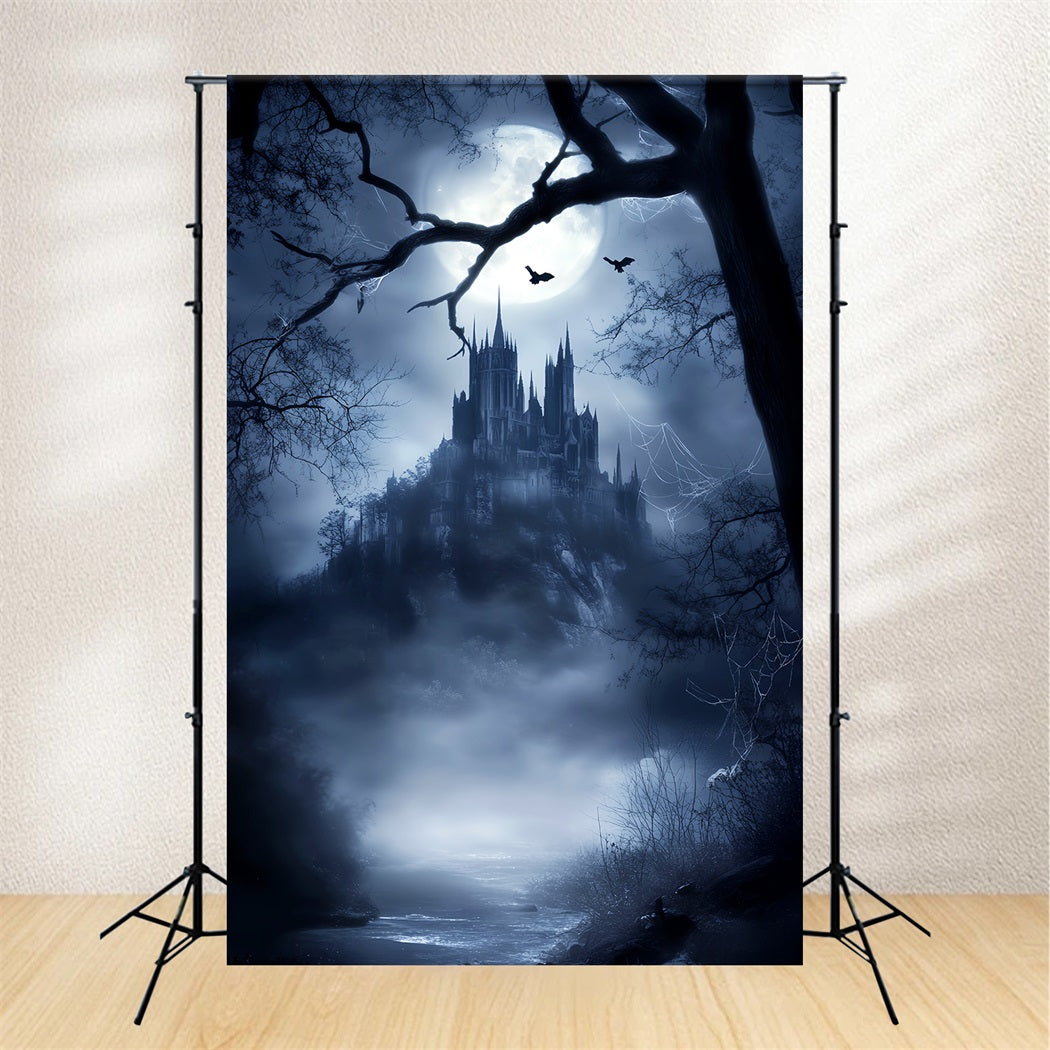 Haunted Creepy Forest Moonlit Gothic Castle Mist Dark Forest Backdrop LXX58-281