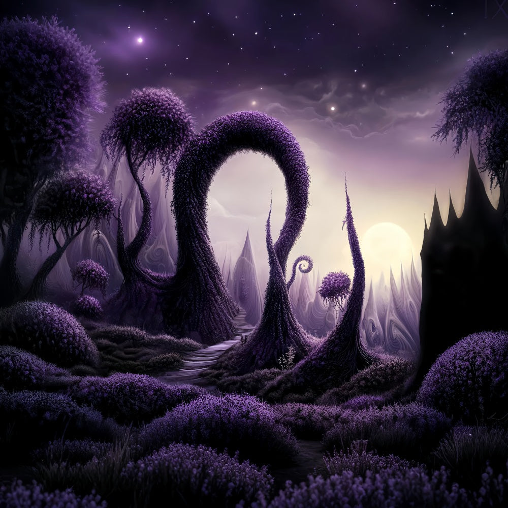Dark Haunted Forest Enchanted Purple Twisted Woods Forest Backdrop LXX58-282