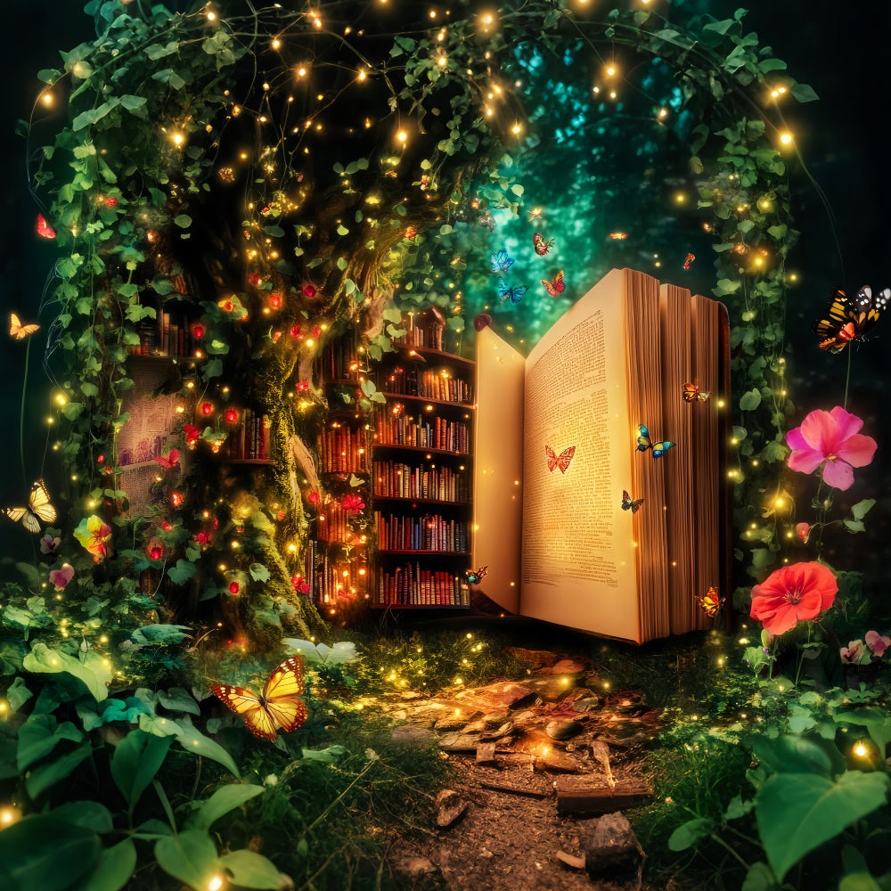Enchanted Forest Magic Library Tree Bookshelf Photography Forest Backdrop LXX58-286