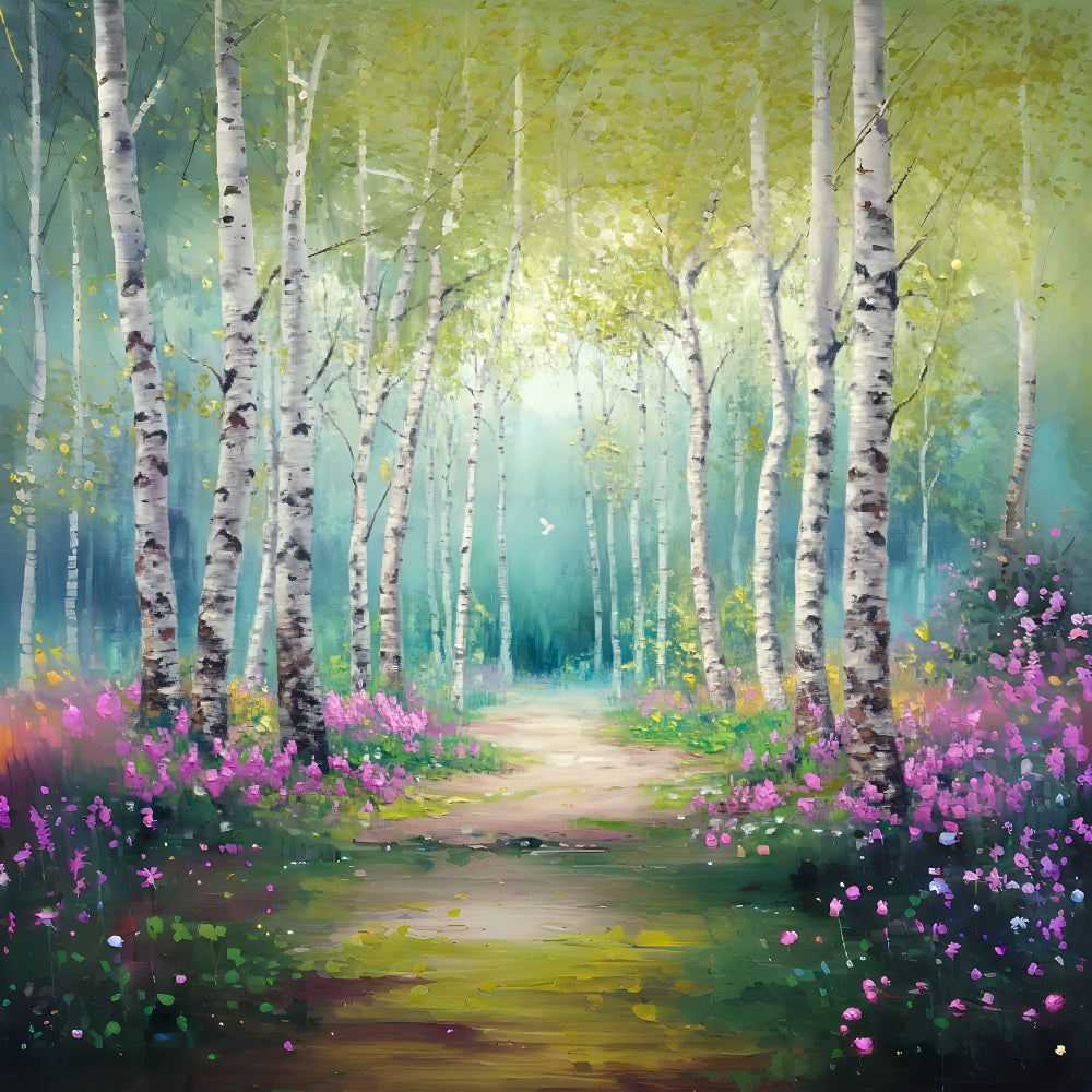Enchanted Fairy Forest Birch Grove Blooming Pathway Fairytale Forest Backdrop LXX58-288