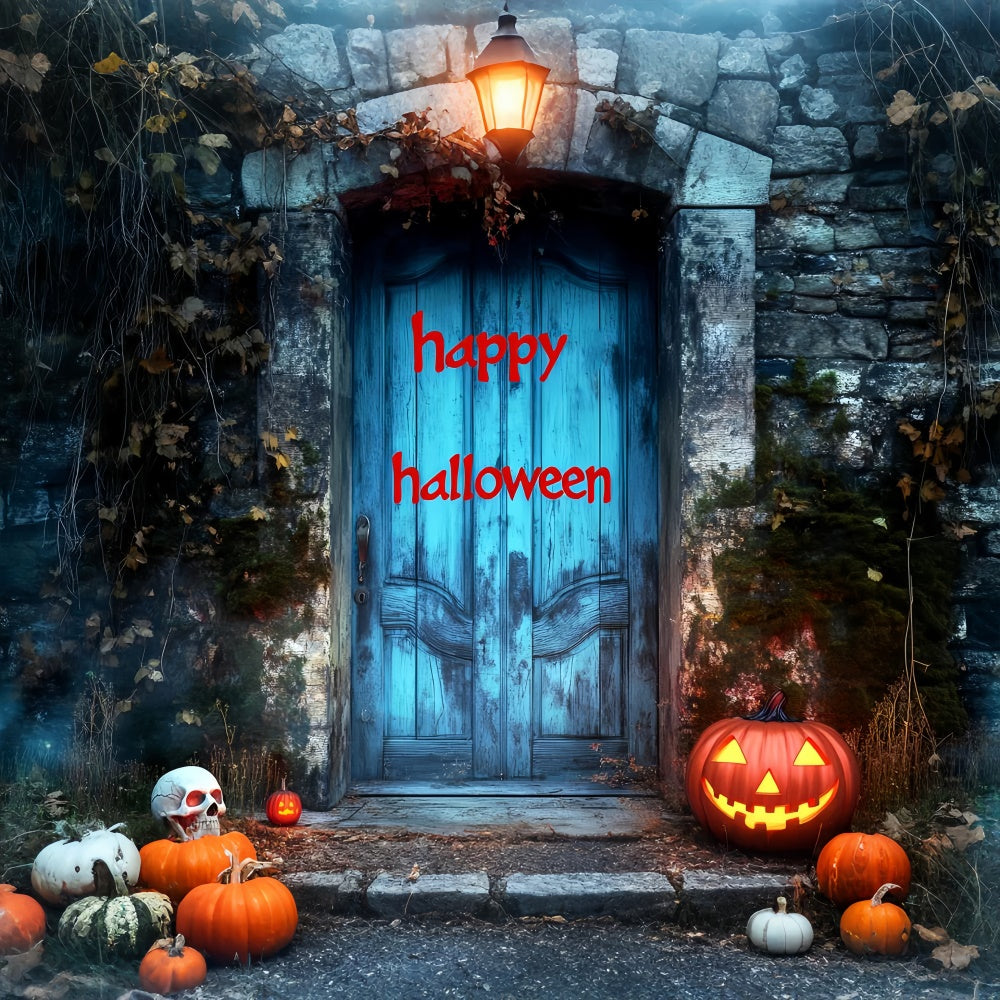 Halloween Photo Backdrops Haunted Blue Doorway Backdrop LXX58-29