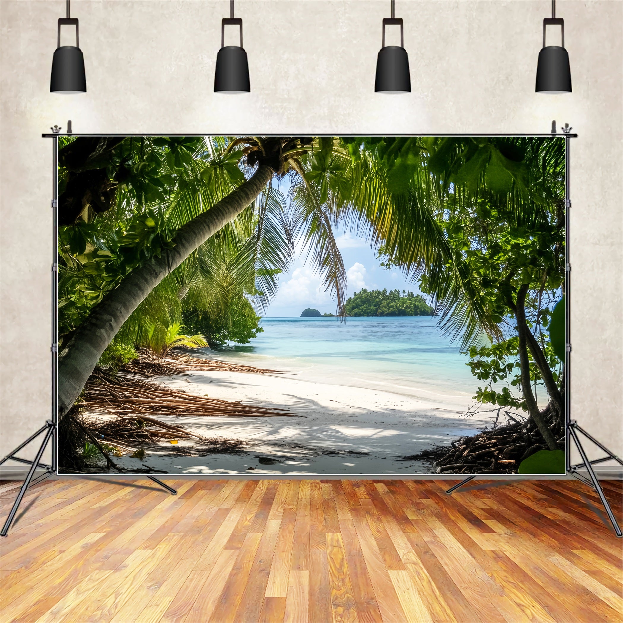 Rainforest Tropical Palm Island Shore Forest Photo Backdrop LXX58-290