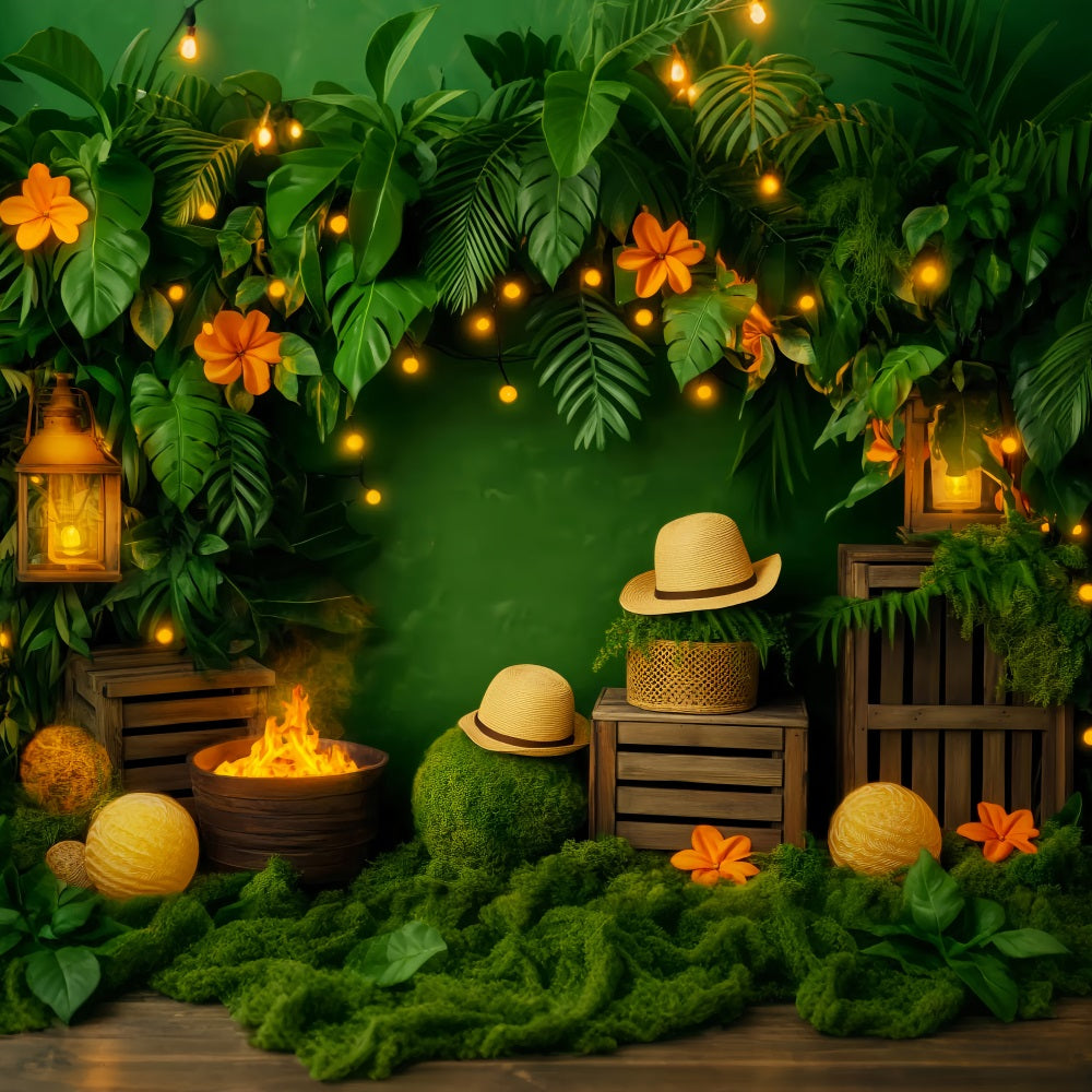 Rainforest Jungle Lantern Fire Glow Forest Photo Backdrop LXX58-293