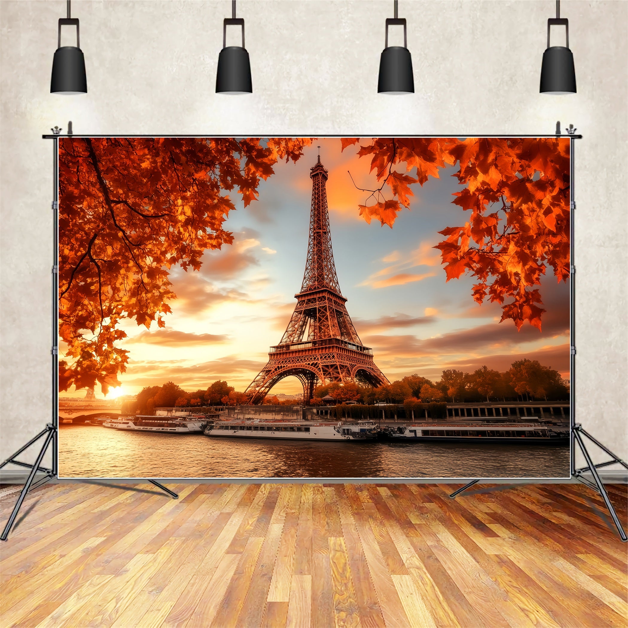 Fall Red Leaves Forest Eiffel Tower Autumn Glow Forest Backdrops LXX58-298
