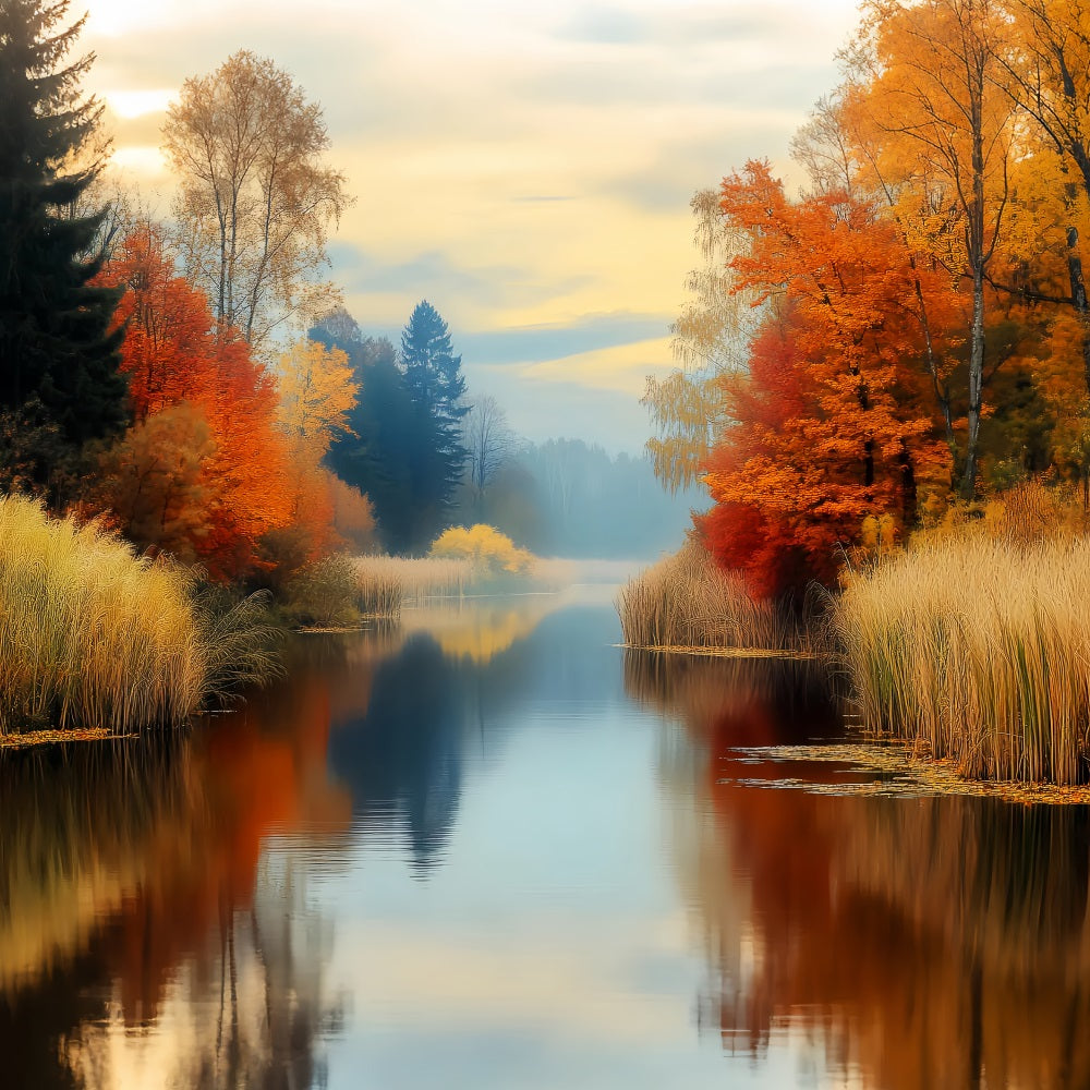 Fall Forest Golden Reflection Autumn River Autumn Forest Backdrop LXX58-299