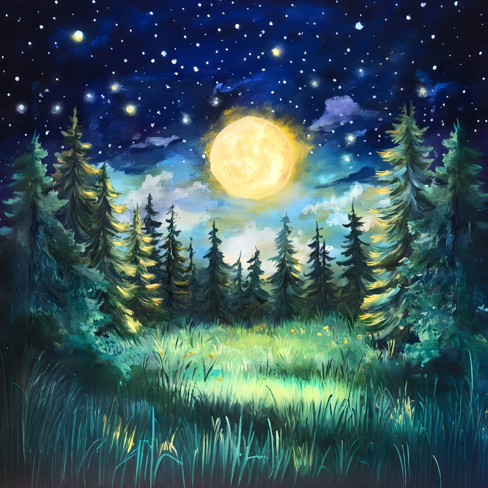 Night Forest Moonlit Pine Night Sky Woodland Forest Backdrop LXX58-300