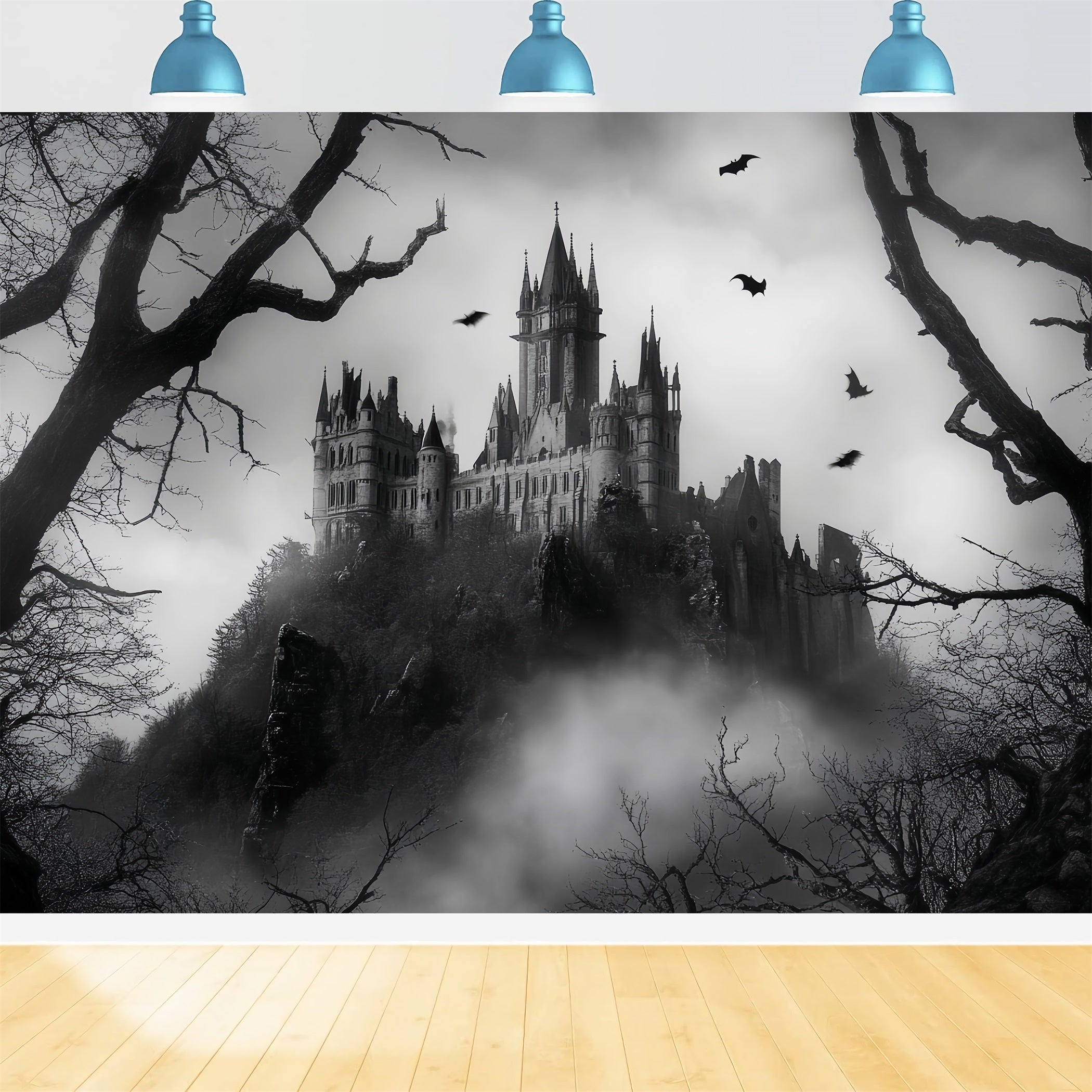 Night Forest Gothic Haunted Castle Mist Haunted Forest Backdrop LXX58-301