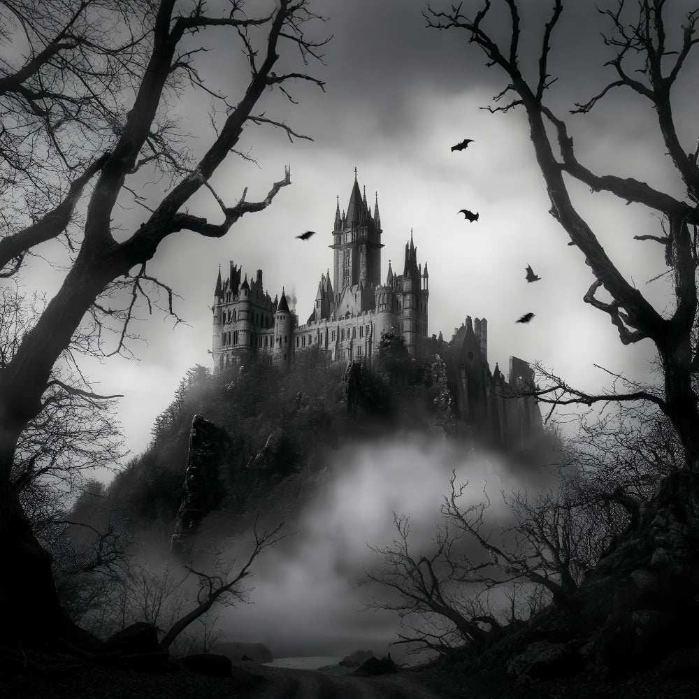 Night Forest Gothic Haunted Castle Mist Haunted Forest Backdrop LXX58-301