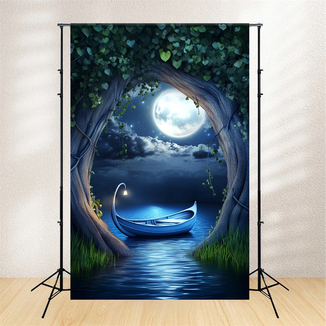 Night Forest Moonlit Boat Enchanted Lake Enchanted Forest Backdrops LXX58-303