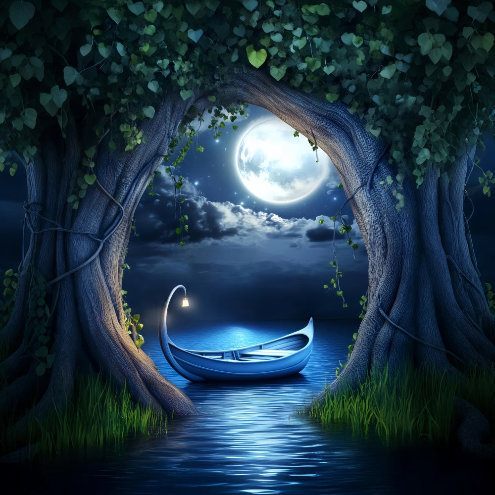 Night Forest Moonlit Boat Enchanted Lake Enchanted Forest Backdrops LXX58-303