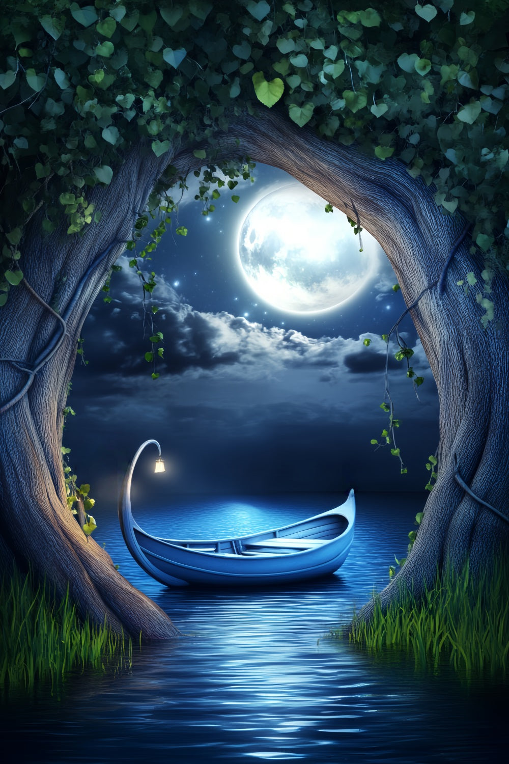 Night Forest Moonlit Boat Enchanted Lake Enchanted Forest Backdrops LXX58-303
