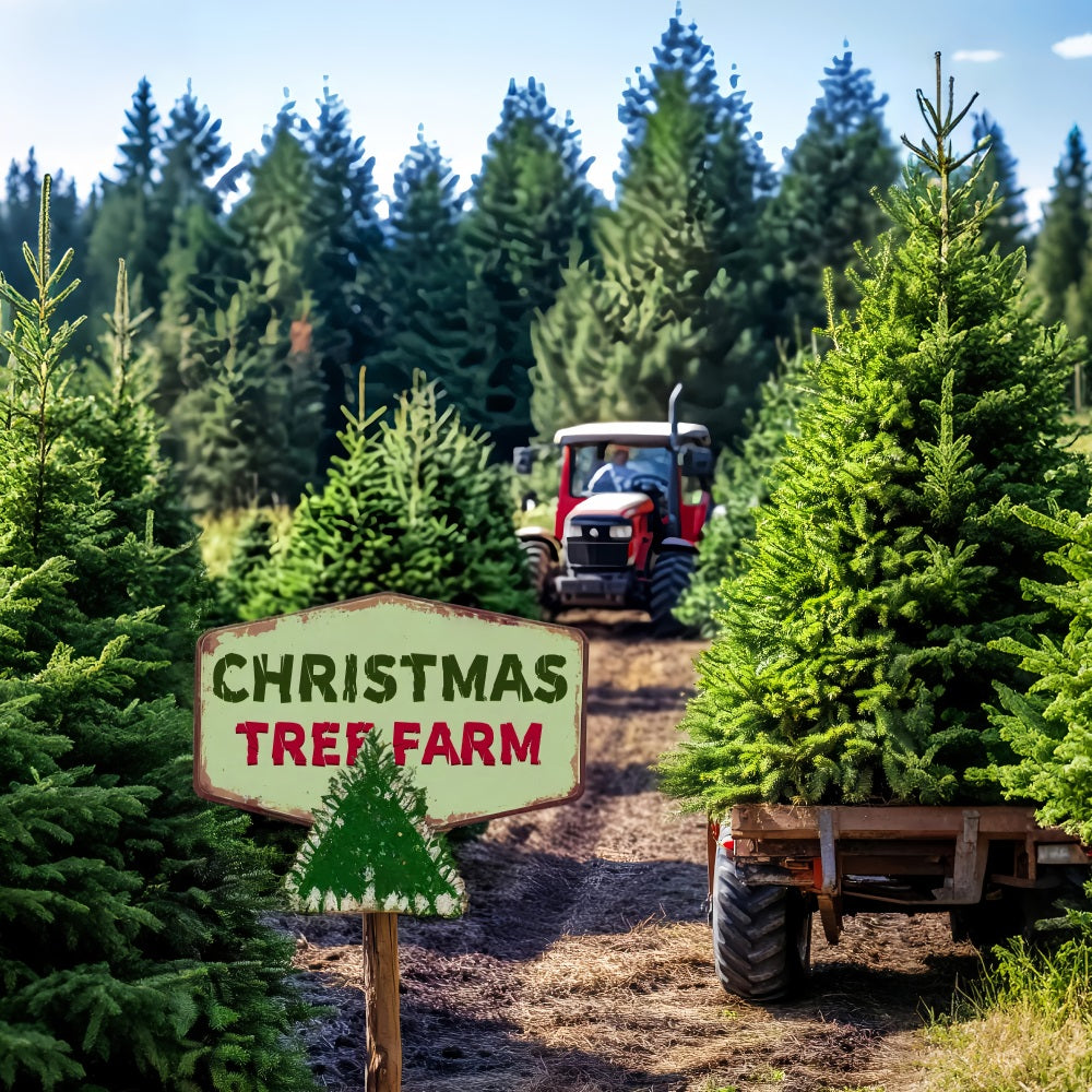 Pine Forest Christmas Tree Farm Tractor Forest Photography Backdrop LXX58-308