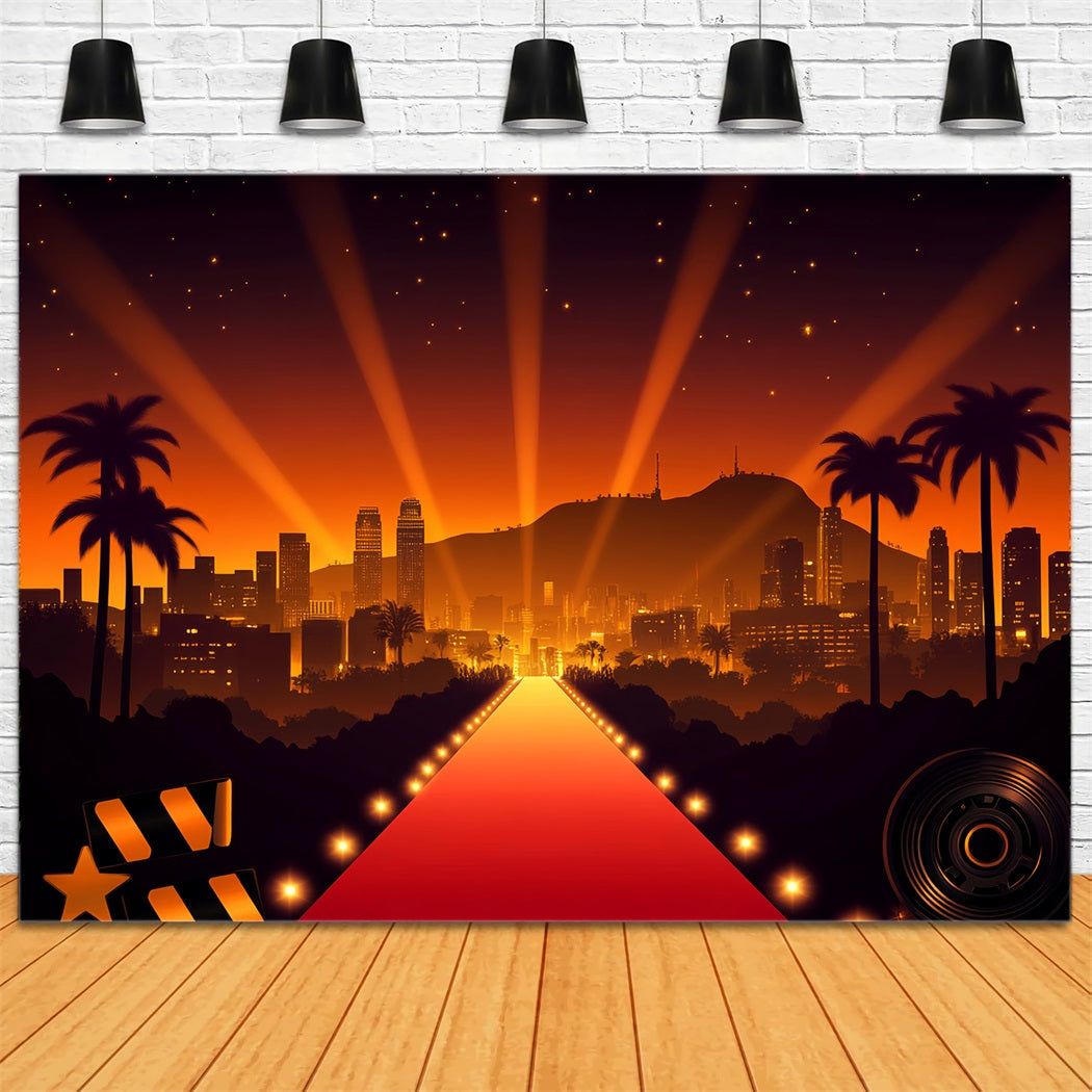 Hollywood Backdrop Hollywood Skyline Spotlight Glow Red Carpet Backdrop LXX58-312