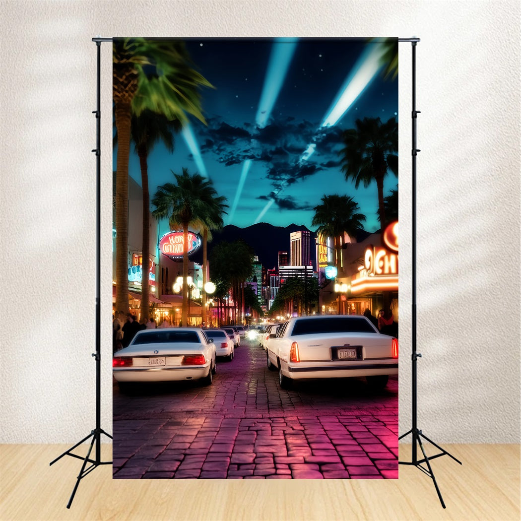 Hollywood Backdrop Limousine Boulevard Neon Lights Red Carpet Backdrop LXX58-315