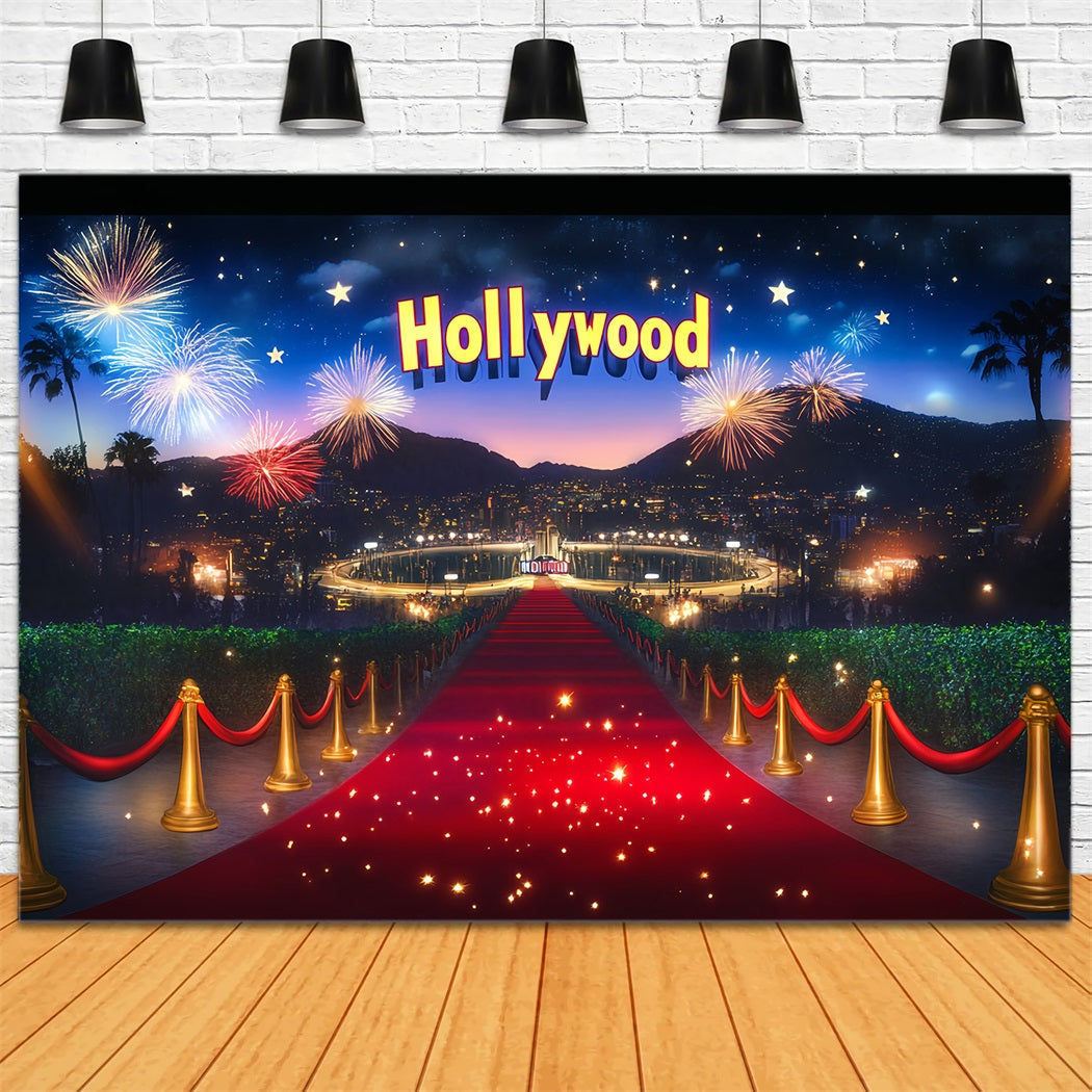 Hollywood Backdrop Hollywood Fireworks Celebration Night Red Carpet Backdrop LXX58-316