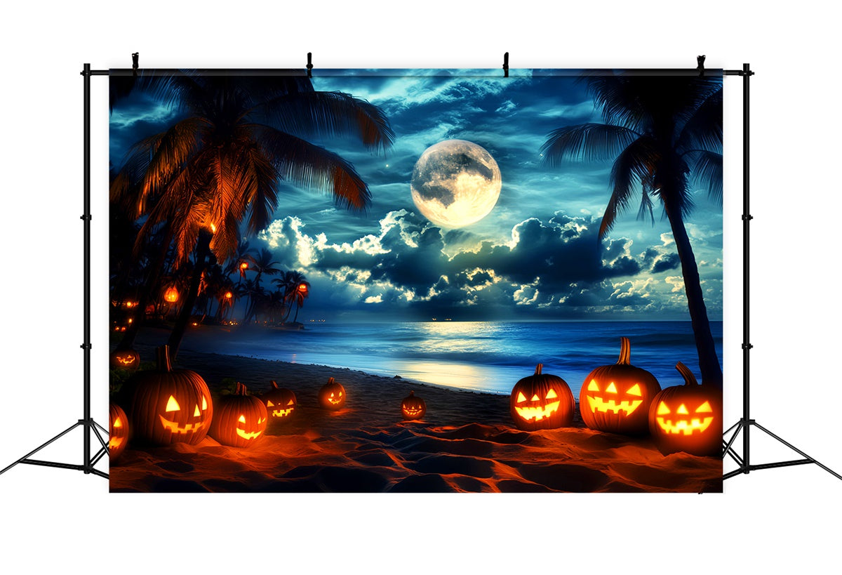 Halloween Photo Backdrops Moonlit Pumpkin Beach Backdrop LXX58-32