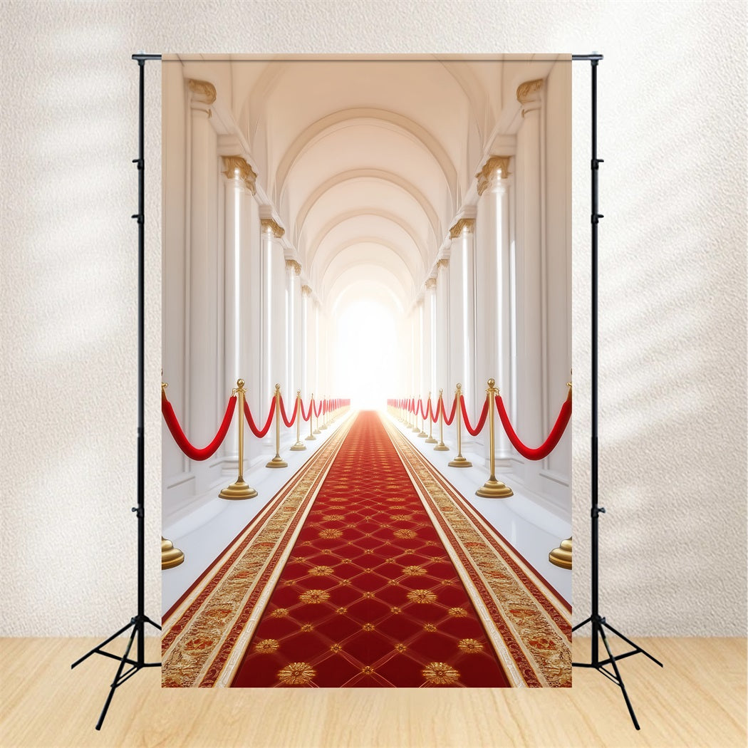 Red Carpet Backdrop Royal Arched Hallway Columns Red Carpet Photo Backdrop LXX58-337