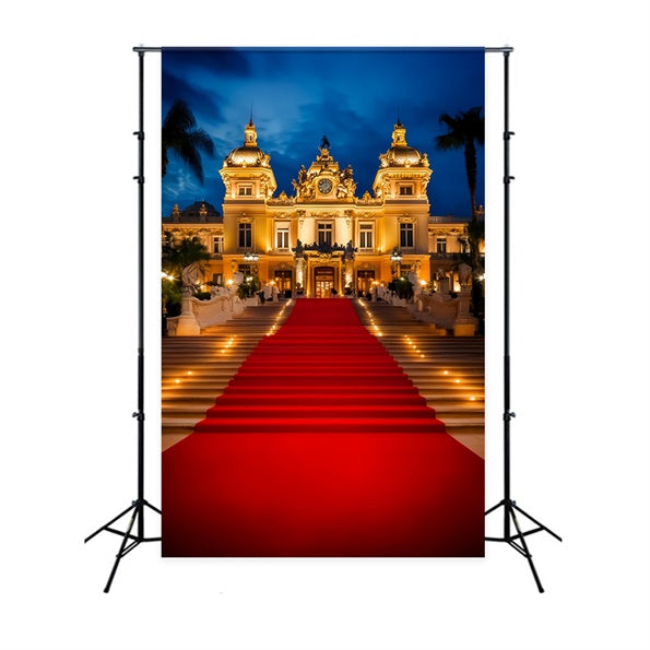 Red Carpet Backdrop Illuminated Palace Entrance Night Hollywood Backdrop LXX58-338