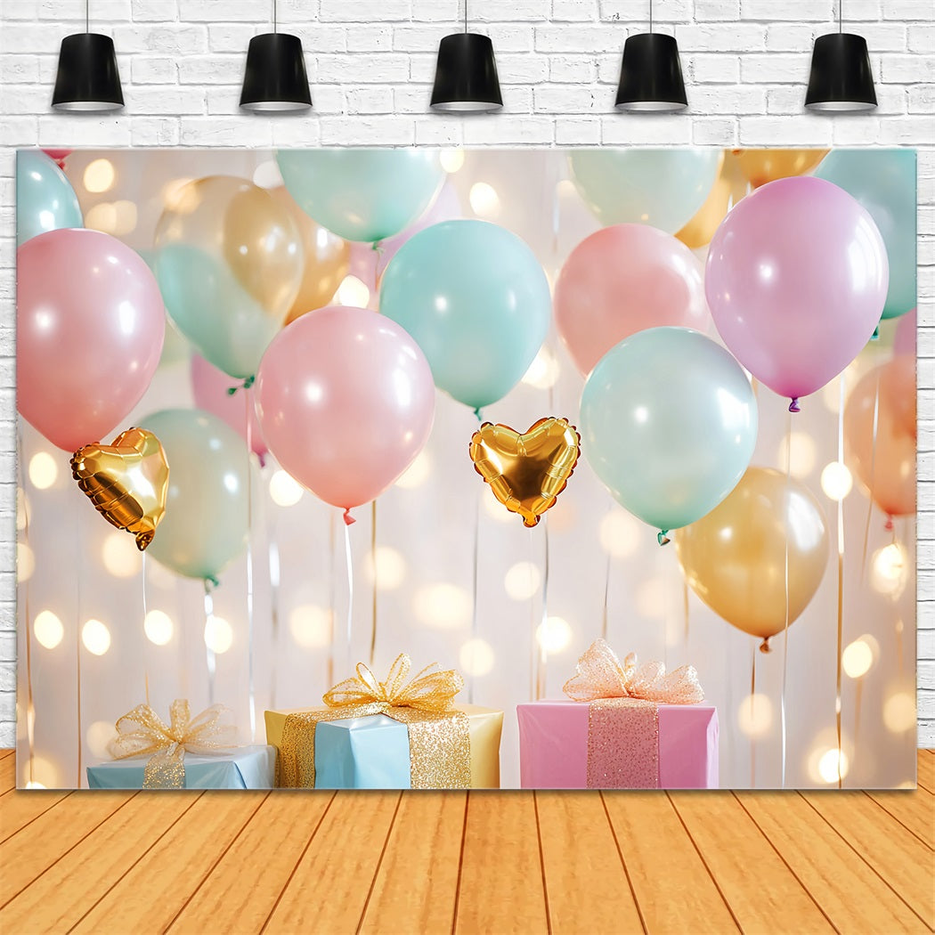 Newborn Backdrop Pastel Balloons Golden Hearts Newborn Photography Backdrop LXX58-345
