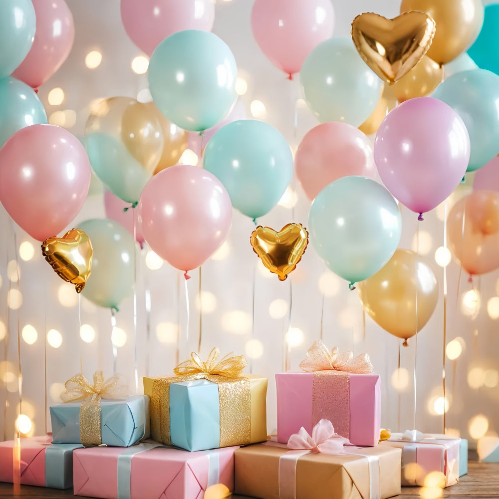 Newborn Backdrop Pastel Balloons Golden Hearts Newborn Photography Backdrop LXX58-345