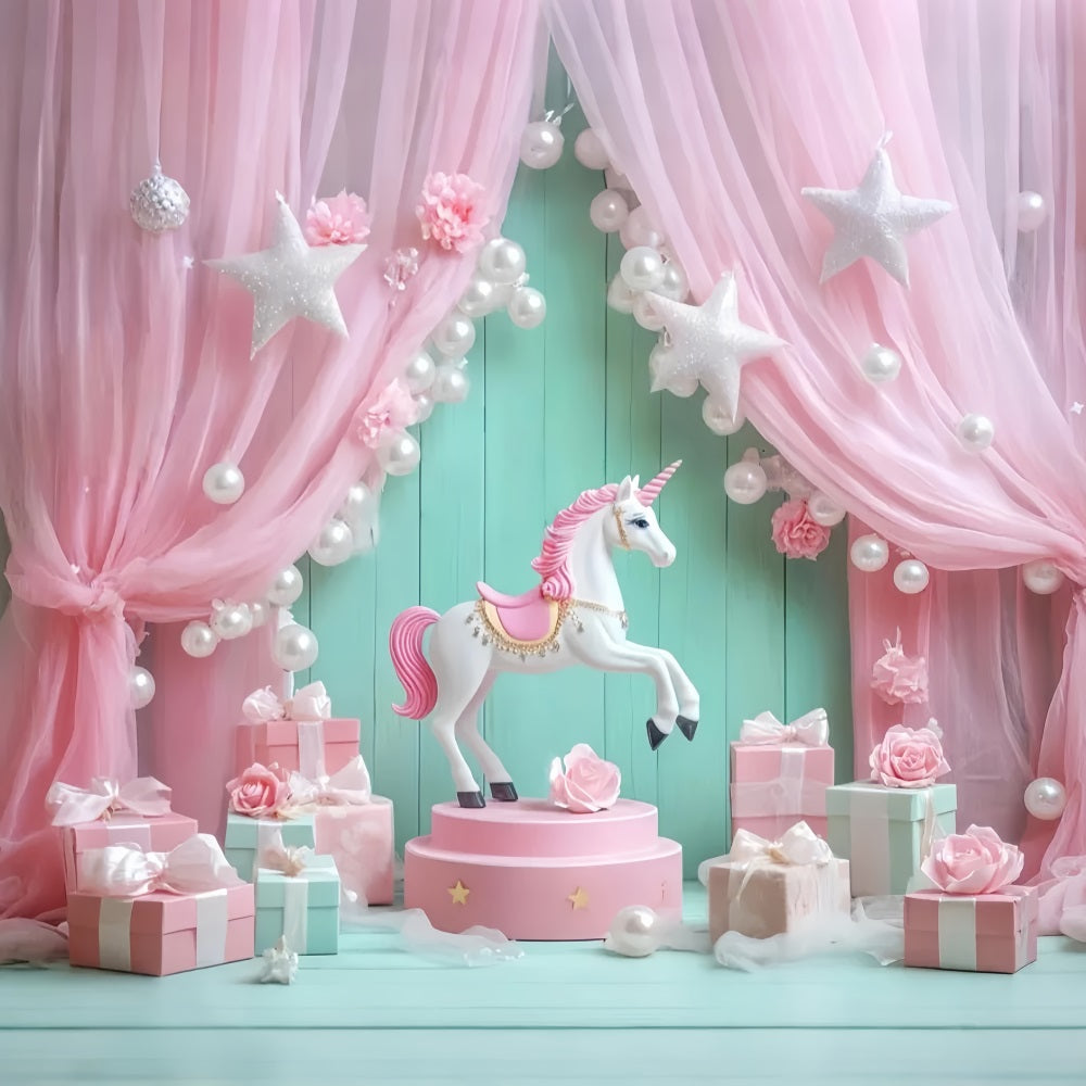 Newborn Backdrop Unicorn Pink Drapes Presents Kids Backdrop LXX58-348