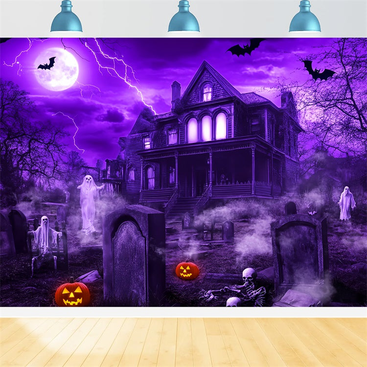 Haunted House Backdrop Eerie Mansion Night Backdrop LXX58-36