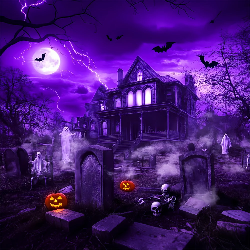 Haunted House Backdrop Eerie Mansion Night Backdrop LXX58-36