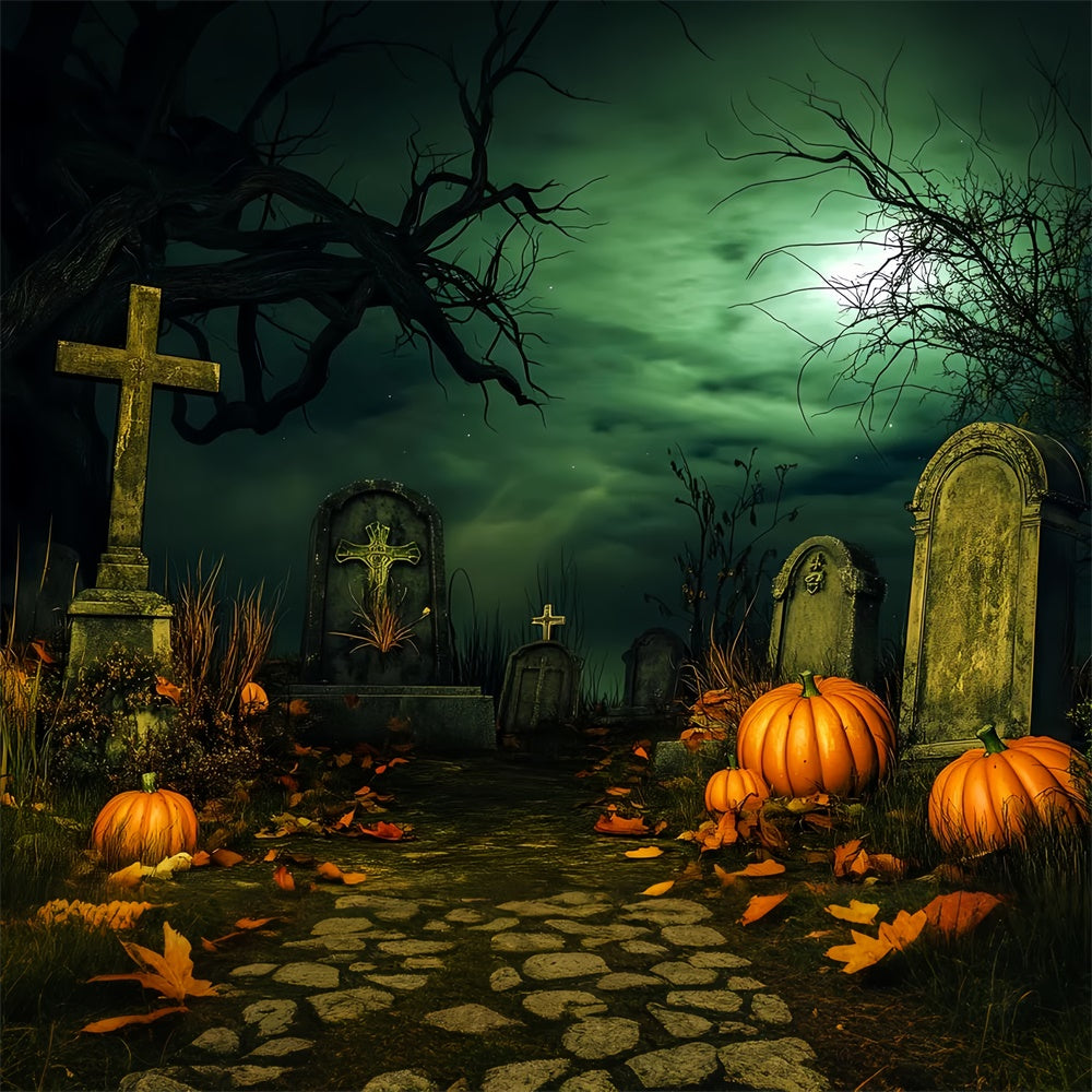 Halloween Graveyard Backdrop Midnight Grave Path Backdrop LXX58-37