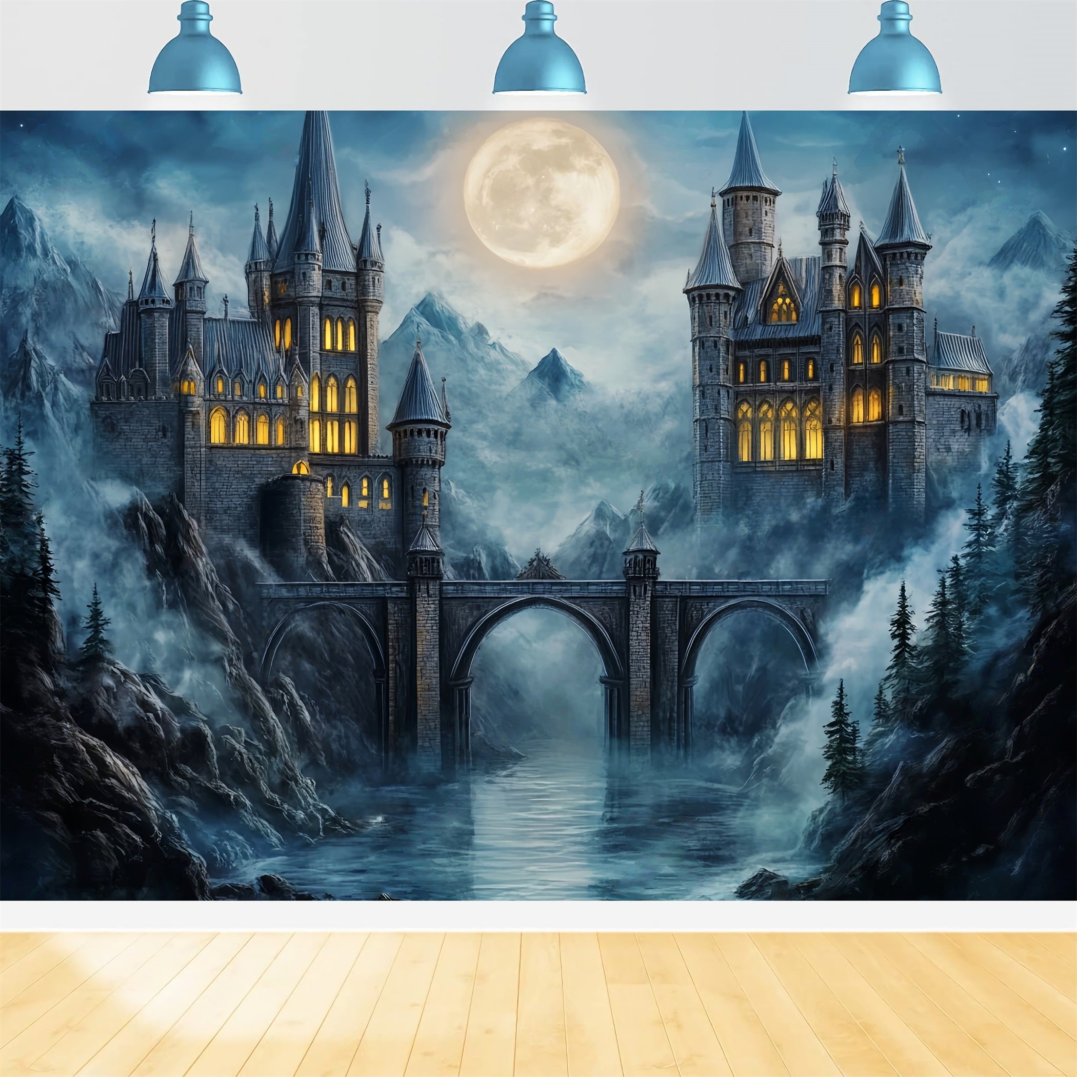 Castle Backdrop Moonlit Gothic Castle Towers Children Backdrops LXX58-373