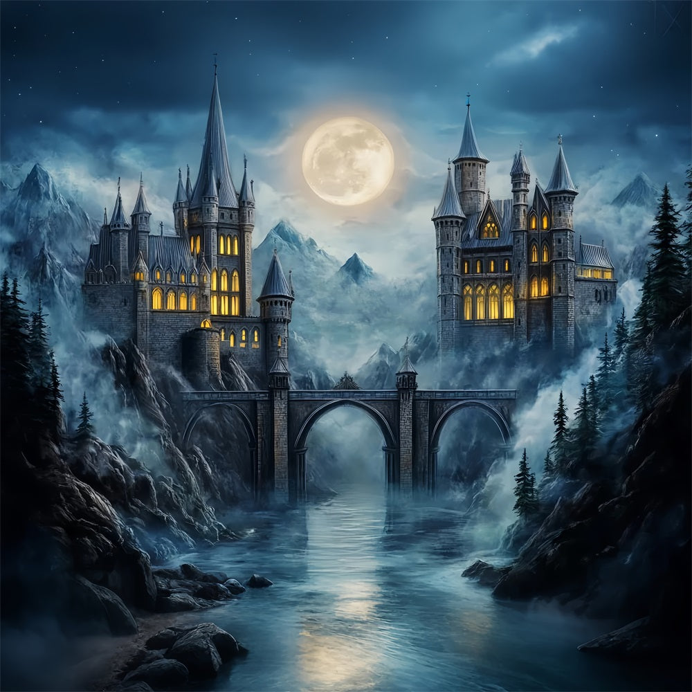 Castle Backdrop Moonlit Gothic Castle Towers Children Backdrops LXX58-373