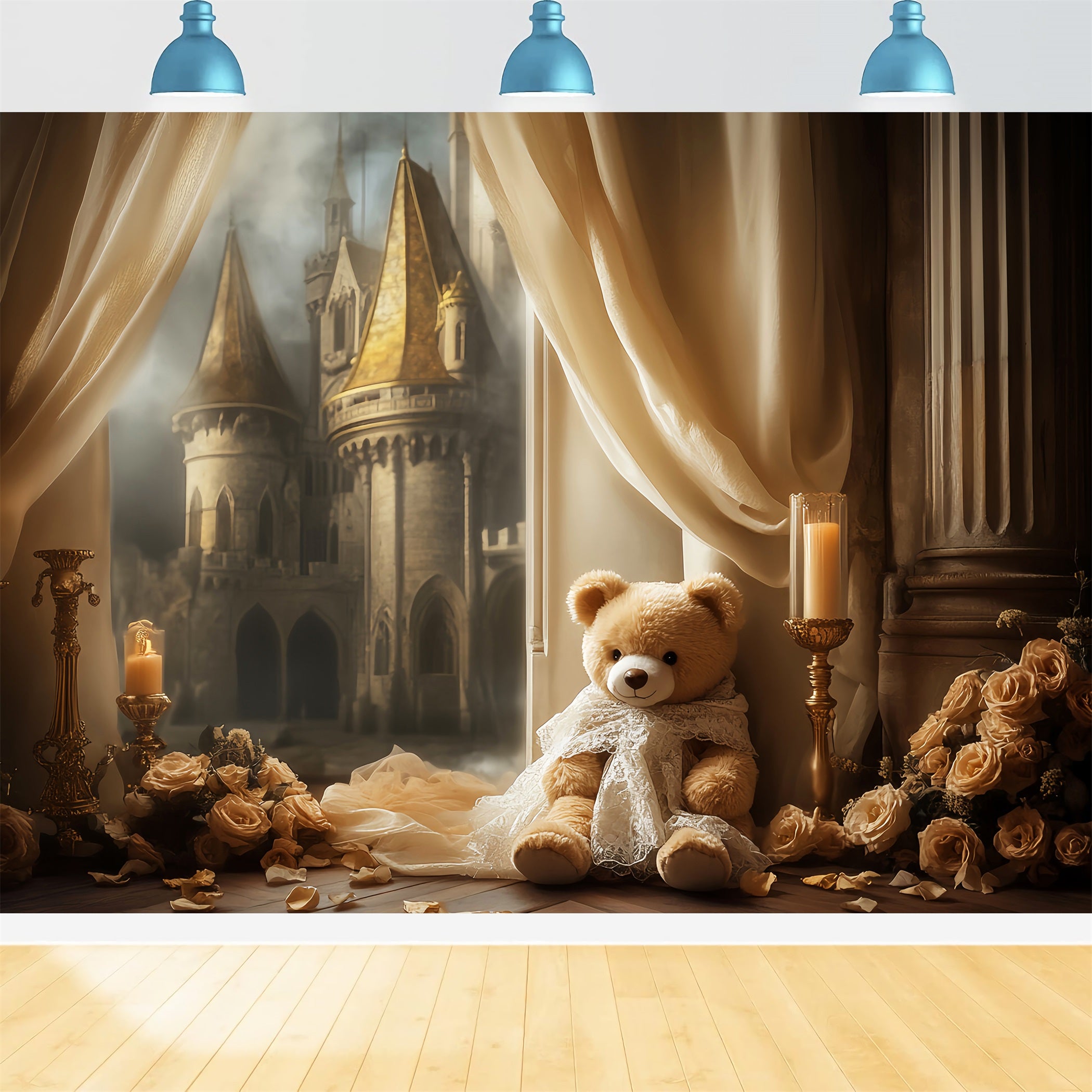 Castle Backdrop Golden Glow Castle View Newborn Photography Backdrops LXX58-374
