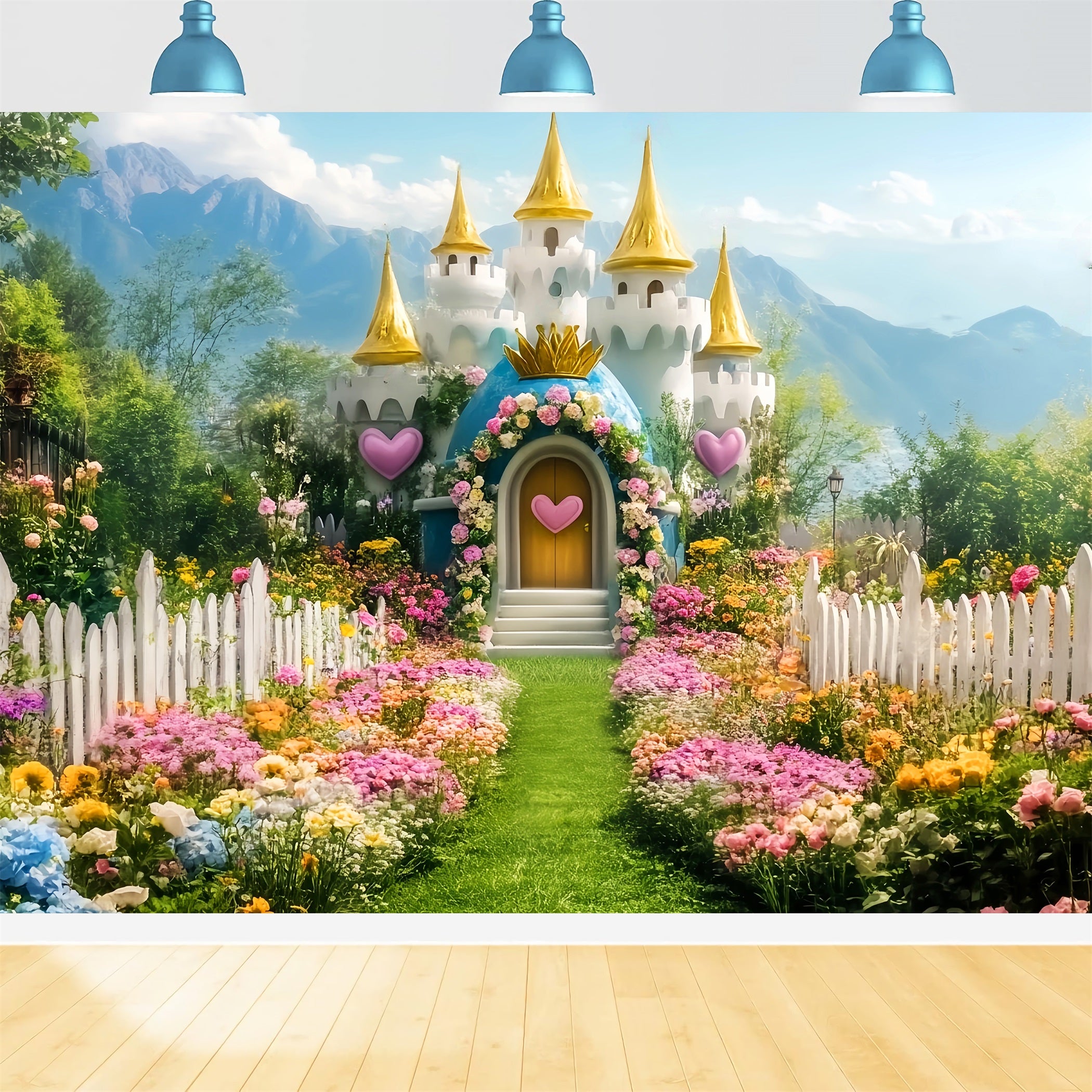 Castle Backdrop Blooming Garden Fairytale Castle Newborn Photo Backdrop LXX58-375