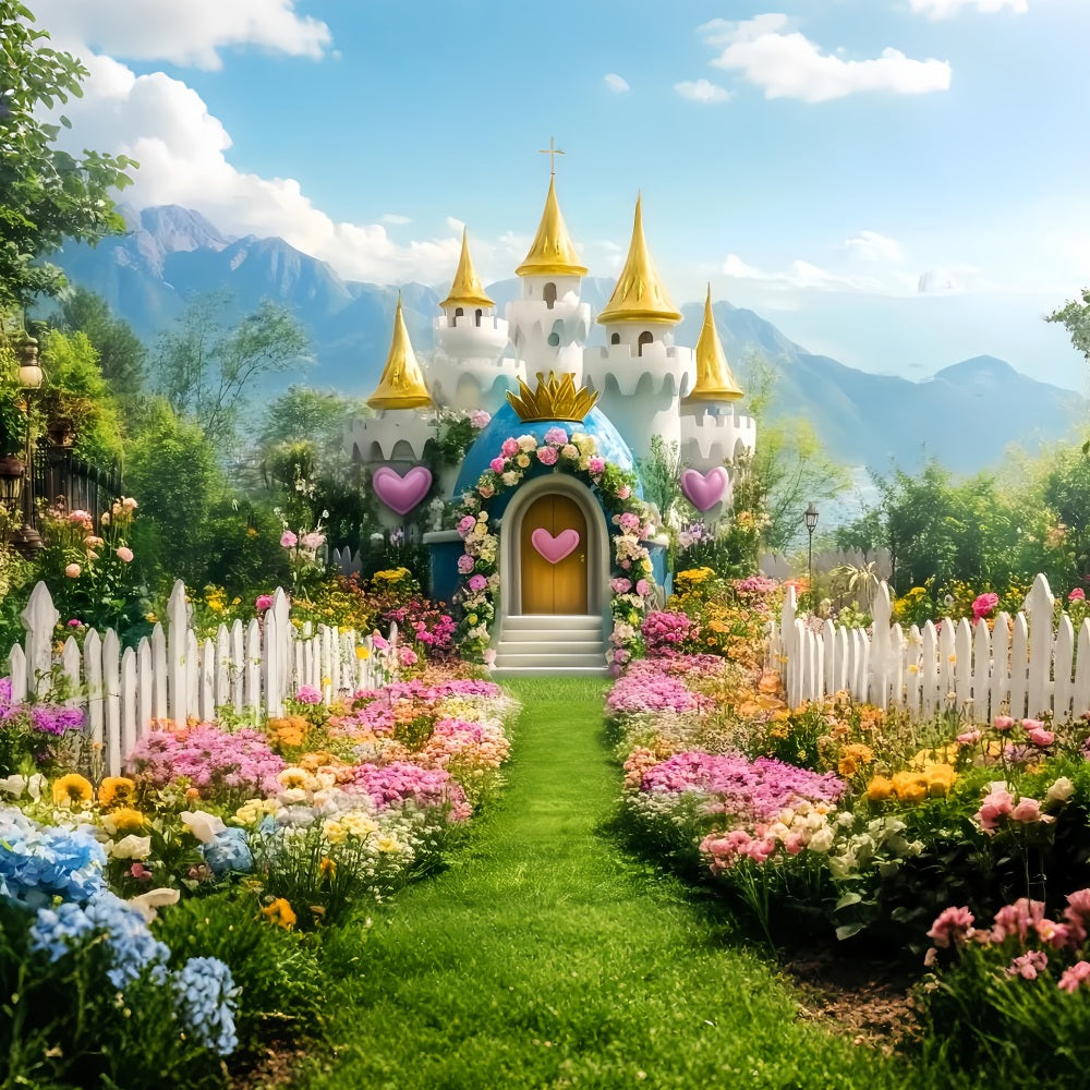 Castle Backdrop Blooming Garden Fairytale Castle Newborn Photo Backdrop LXX58-375