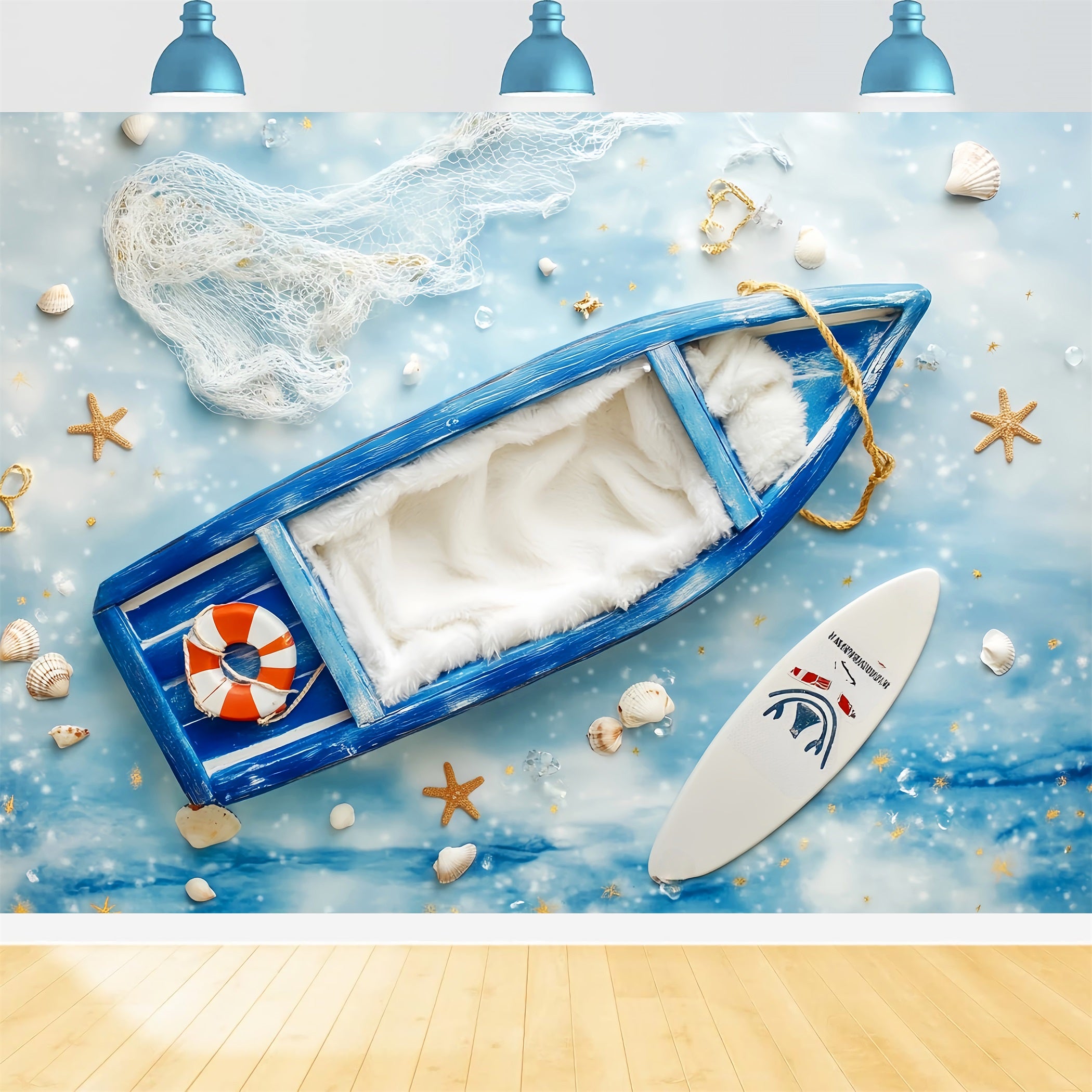 Newborn Backdrop Blue Boat Nautical Elements Newborn Photography Backdrops LXX58-377