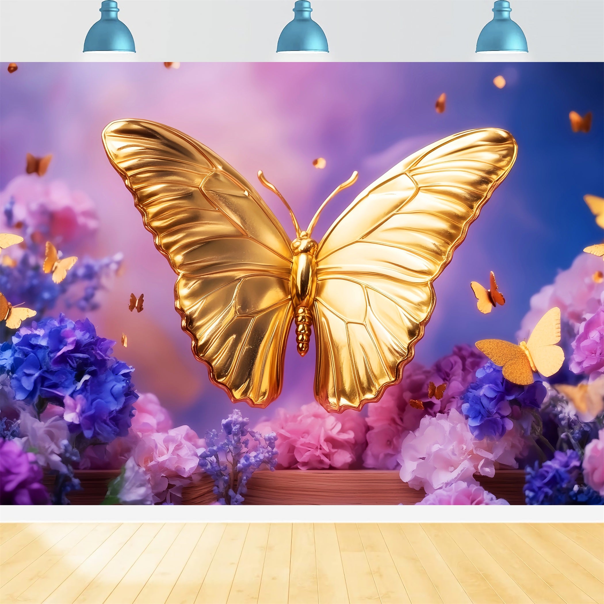Butterfly Backdrop Golden Butterfly Floral Fantasy Newborn Photo Backdrop LXX58-379