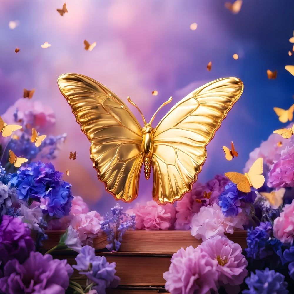 Butterfly Backdrop Golden Butterfly Floral Fantasy Newborn Photo Backdrop LXX58-379