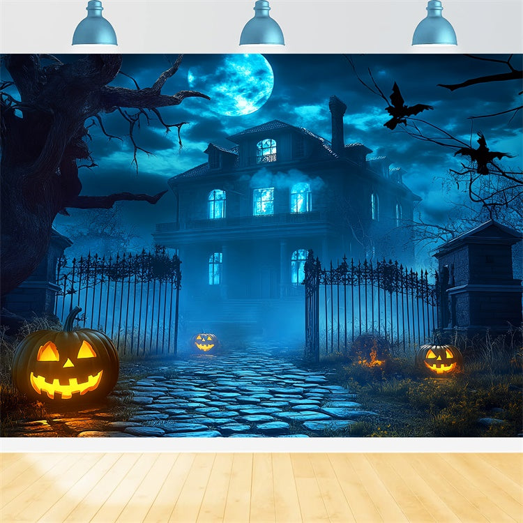Haunted House Backdrop Spooky Moonlit Manor Backdrop LXX58-38