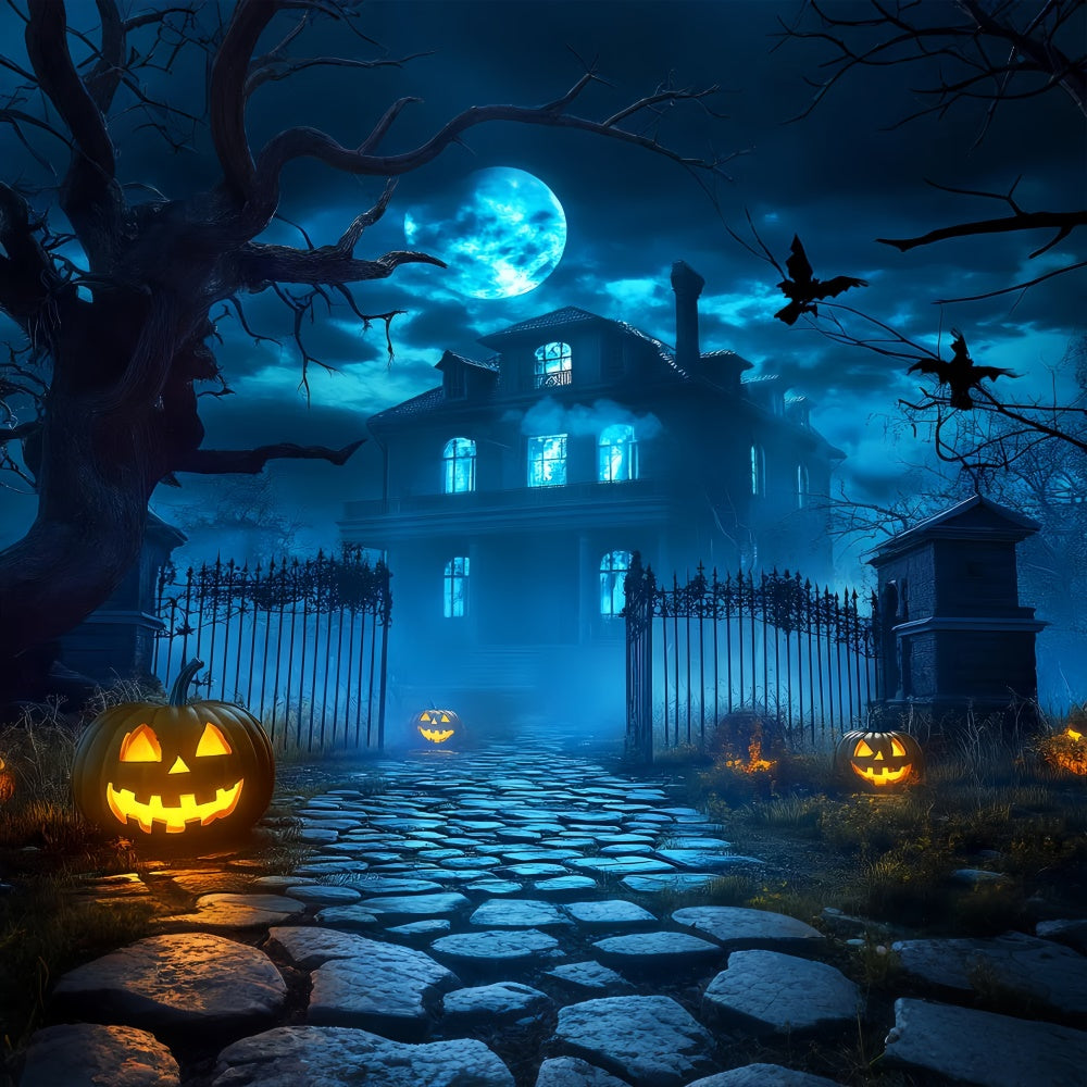 Haunted House Backdrop Spooky Moonlit Manor Backdrop LXX58-38
