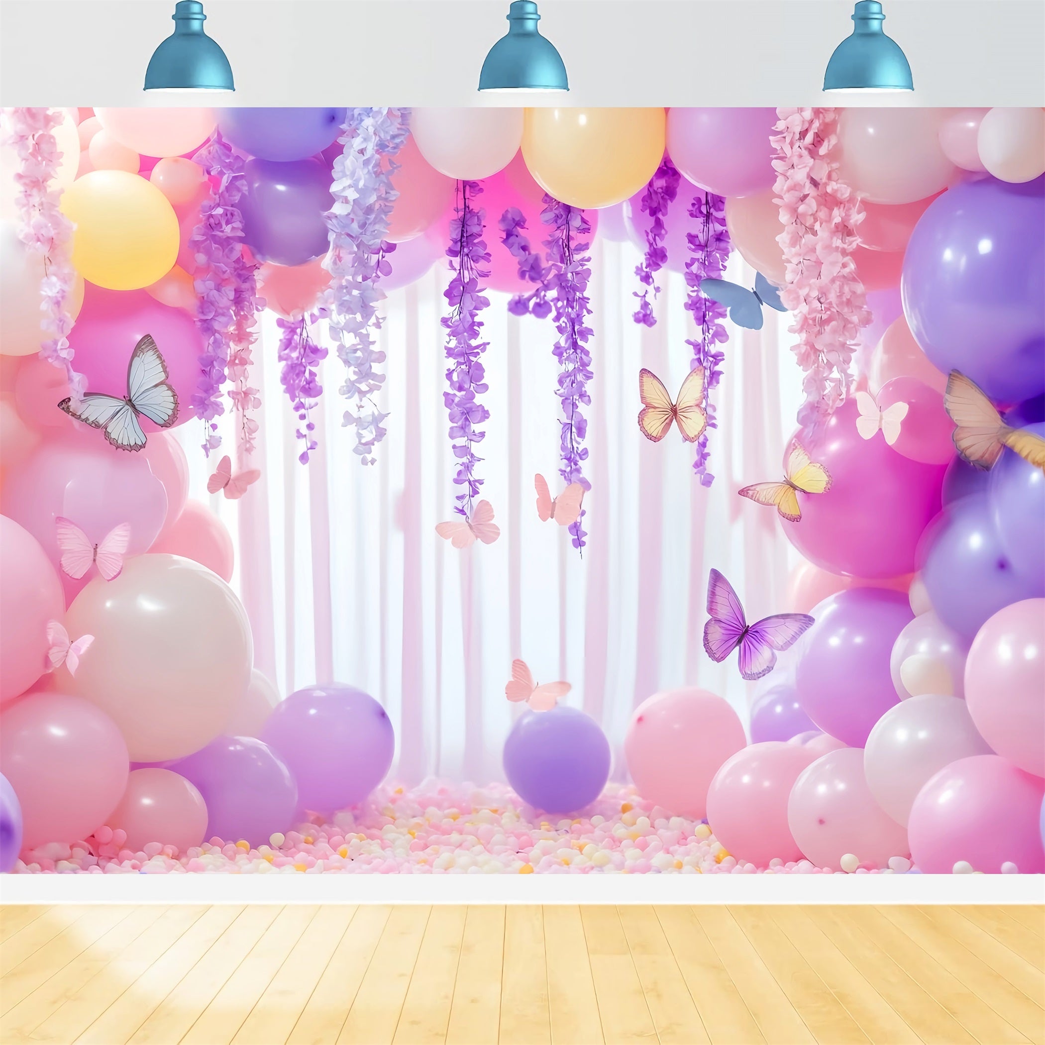 Butterfly Backdrop Butterfly Balloon Pastel Garland Newborn Photoshoot Backdrop LXX58-380