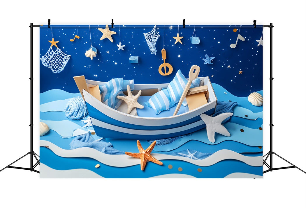 Newborn Backdrop Blue Boat Starfish Night Kids Photo Backdrop LXX58-382