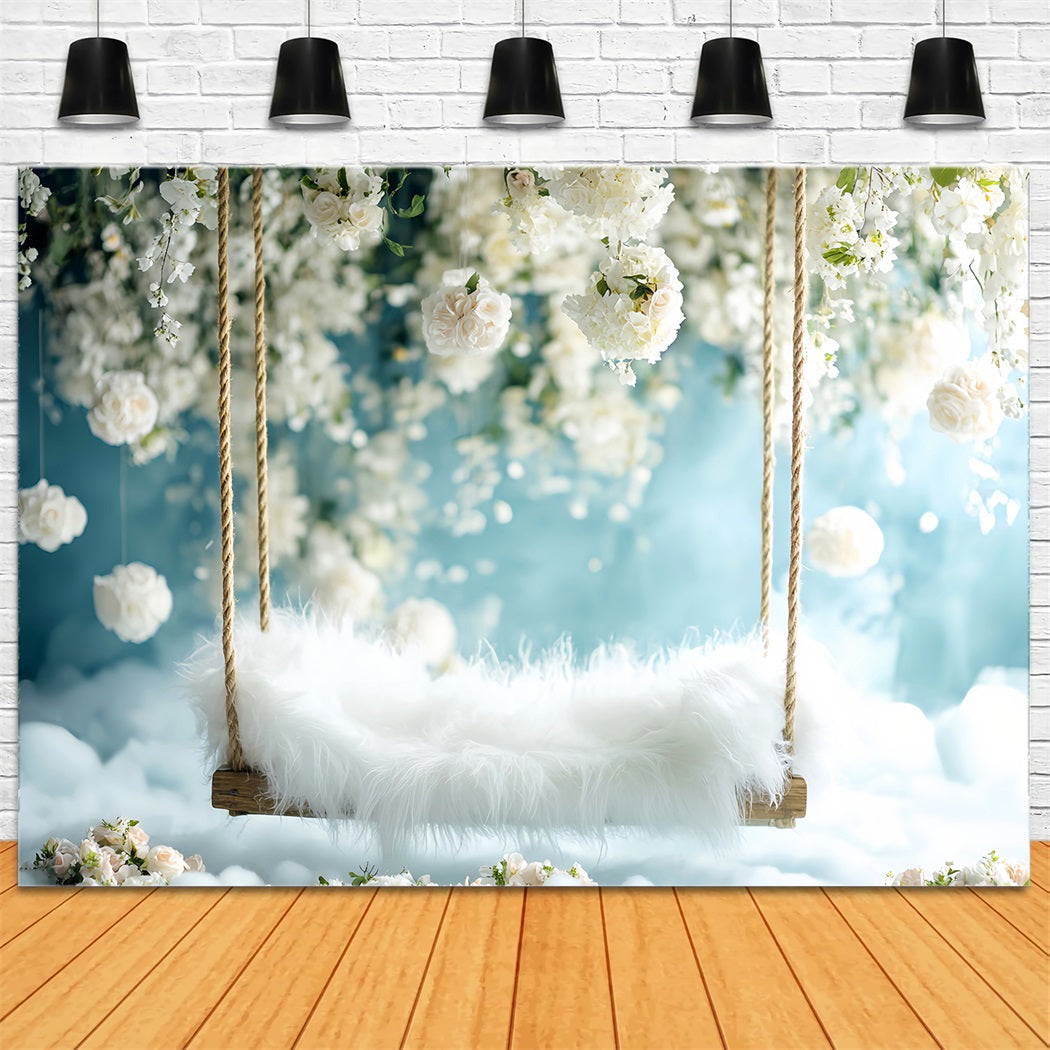 Newborn Backdrop White Blossom Swing Fluffy Seat Newborn Photo Backdrop LXX58-384