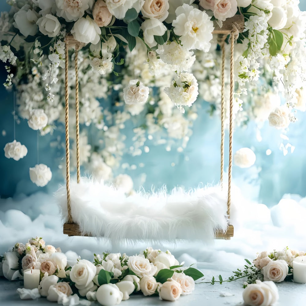 Newborn Backdrop White Blossom Swing Fluffy Seat Newborn Photo Backdrop LXX58-384